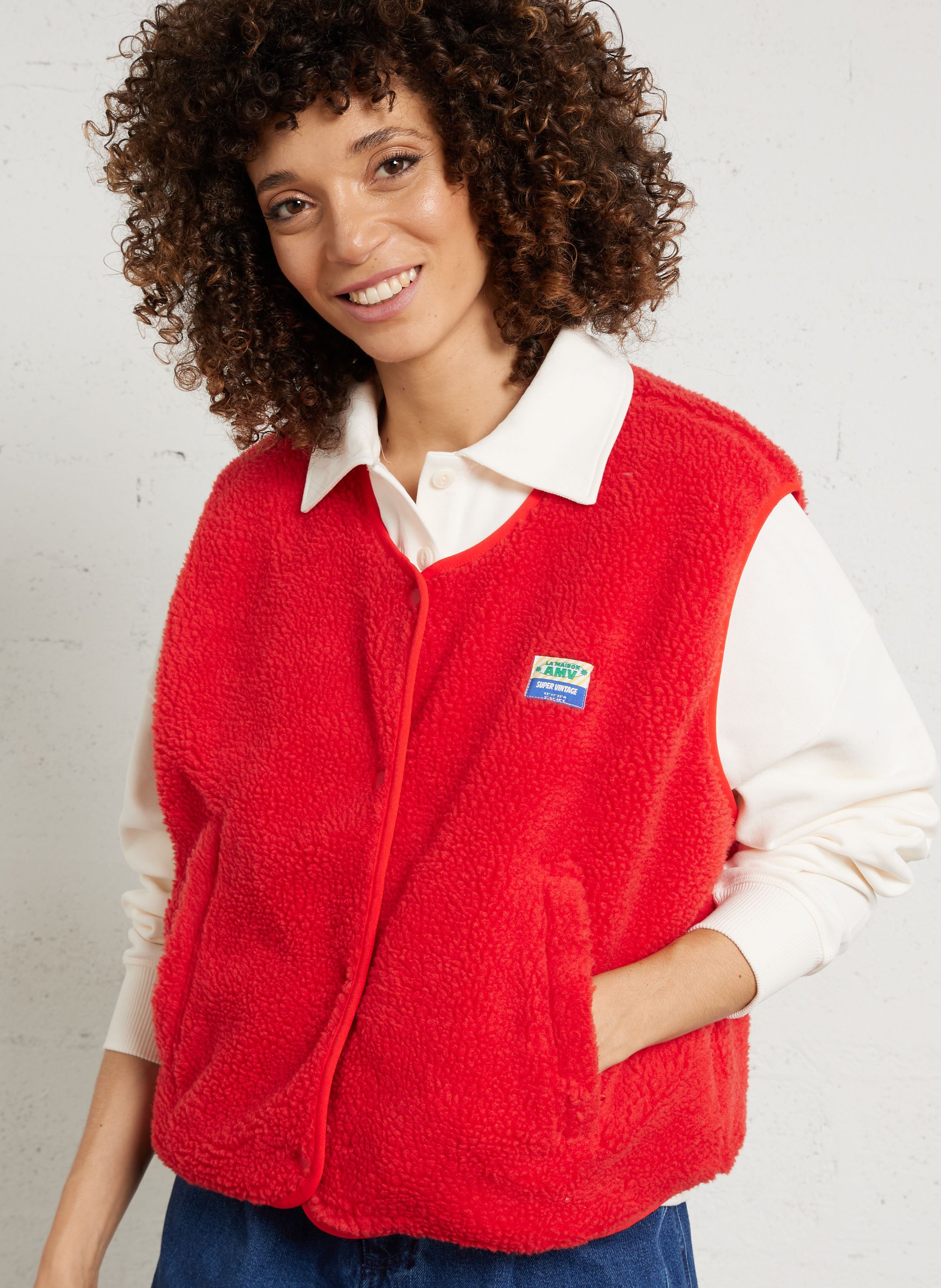 Gilet col rond molletonné sans manches AMERICAN VINTAGE Rouge