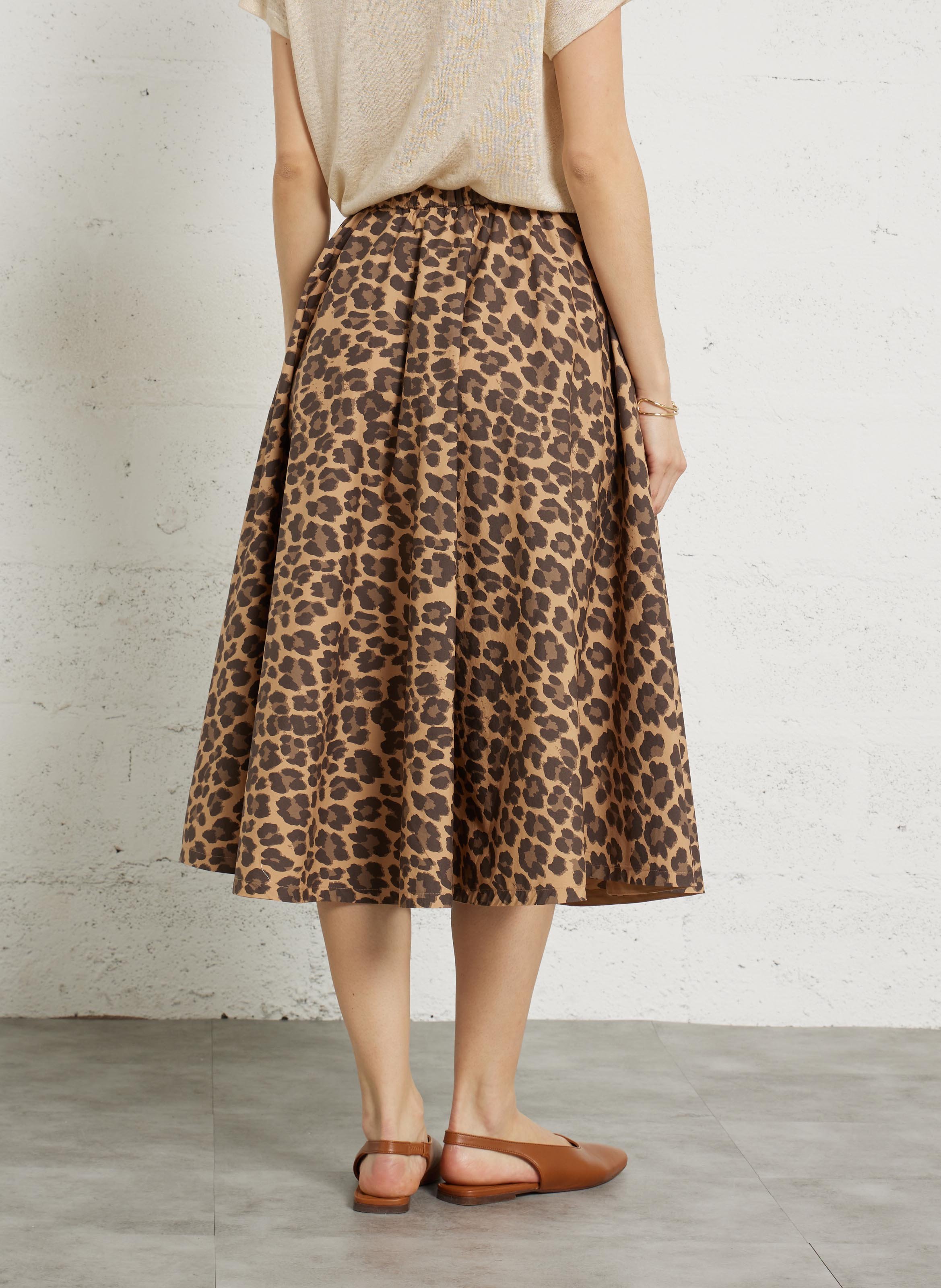 Flared cotton midi skirt LE TEMPS DES CERISES Brown