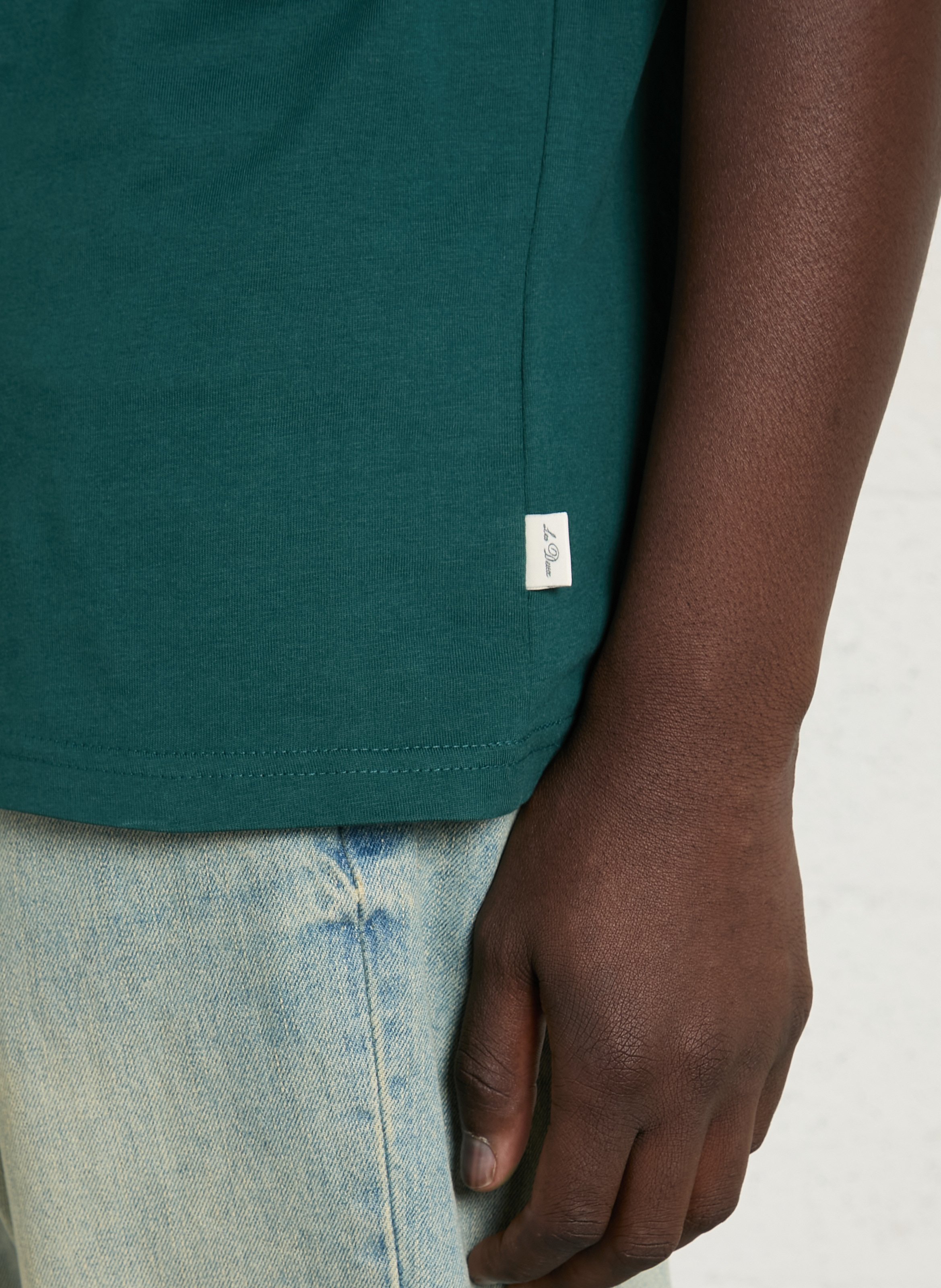 Straight round neck embroidered organic cotton t-shirt LES DEUX Green