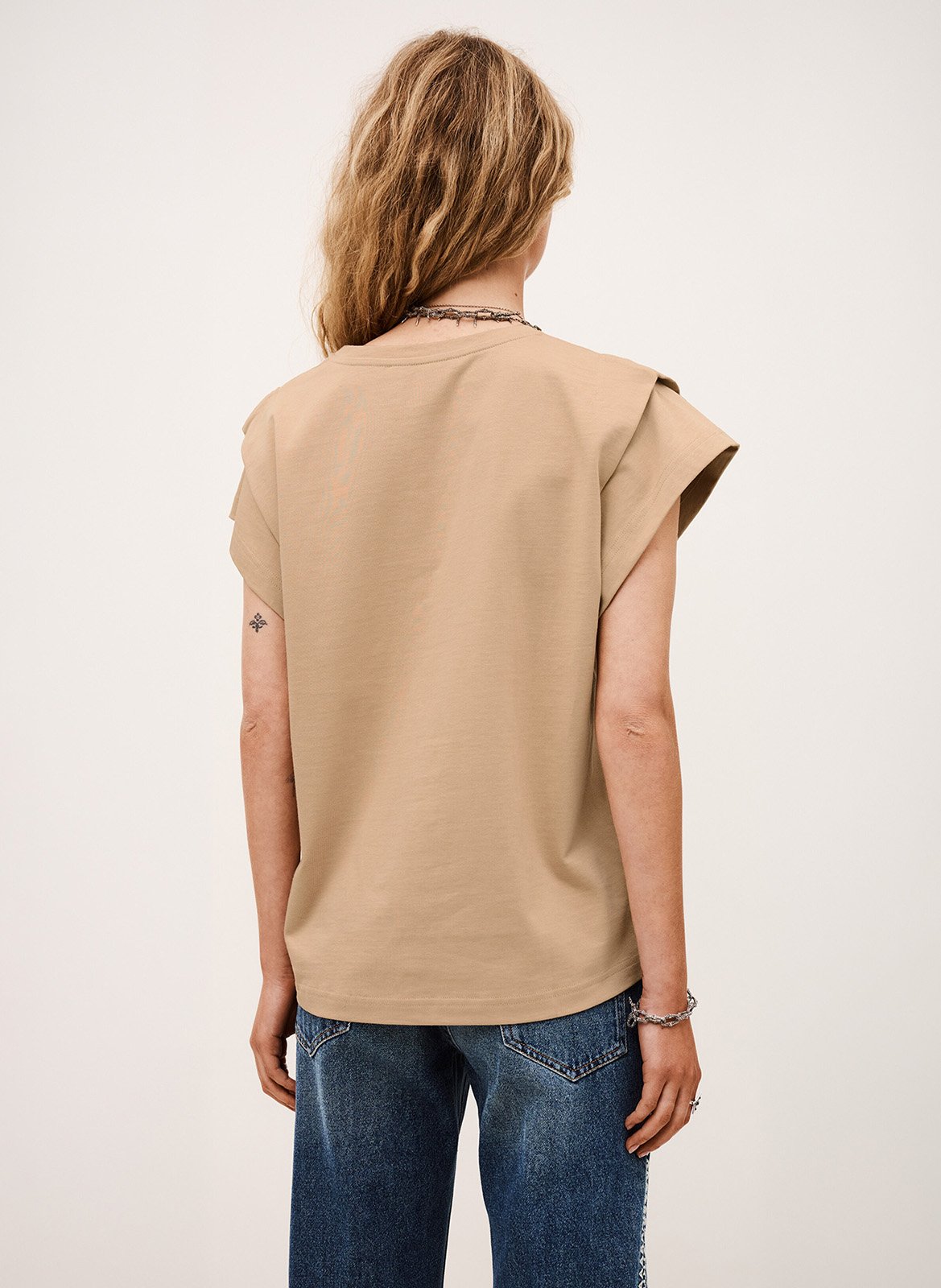 Tee-shirt droit col rond en coton BA&SH Beige