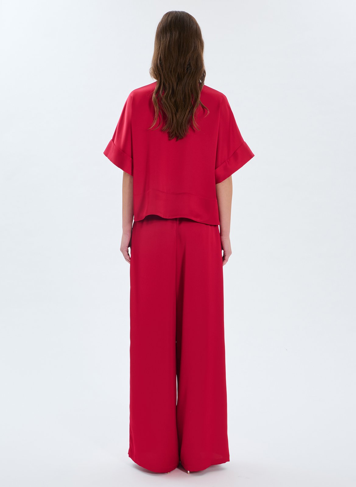 Oversize-Bluse mit klassischem Kragen Rot