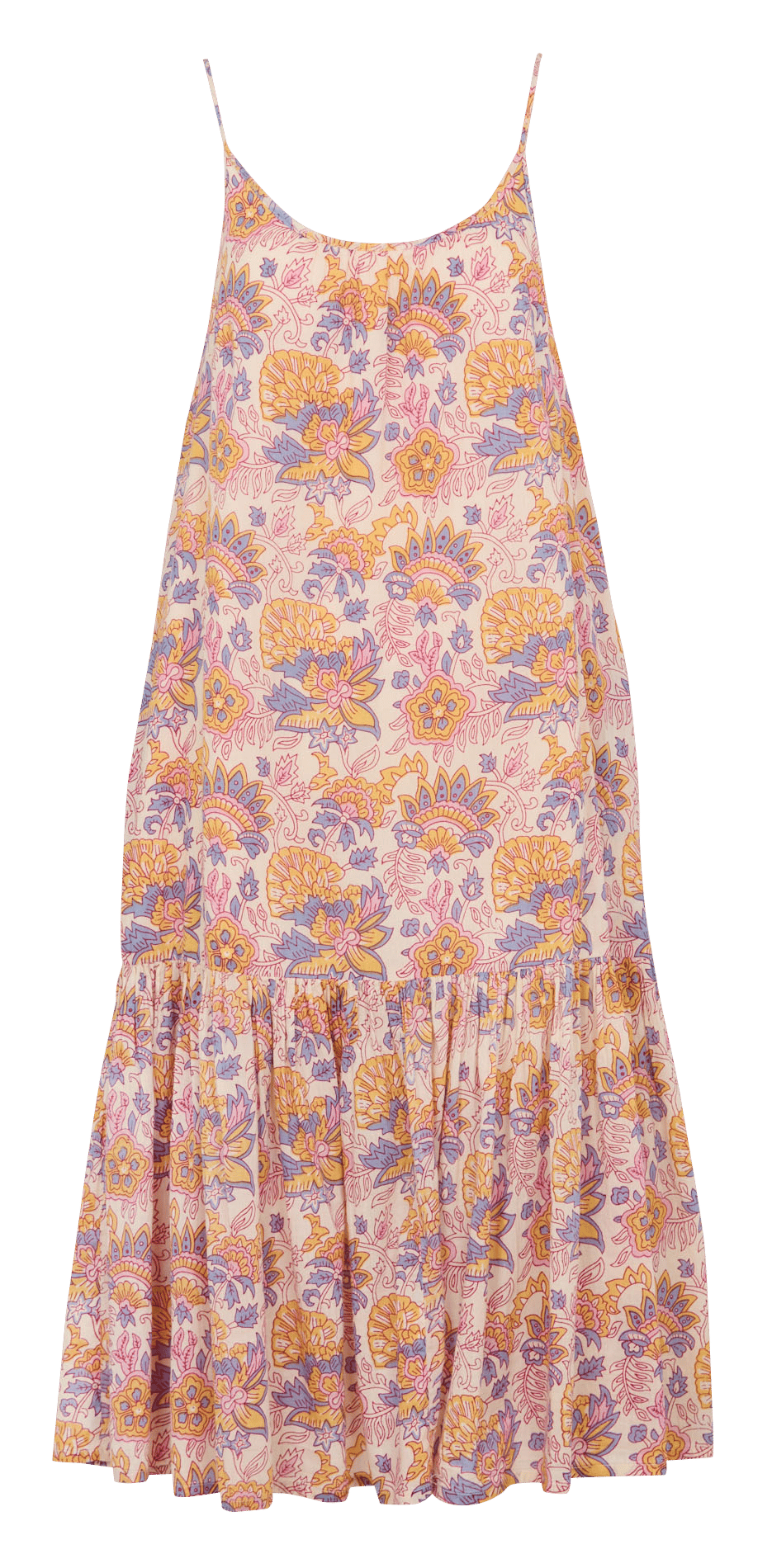 Lange, katoenen jurk met ronde hals en print MKT Beige