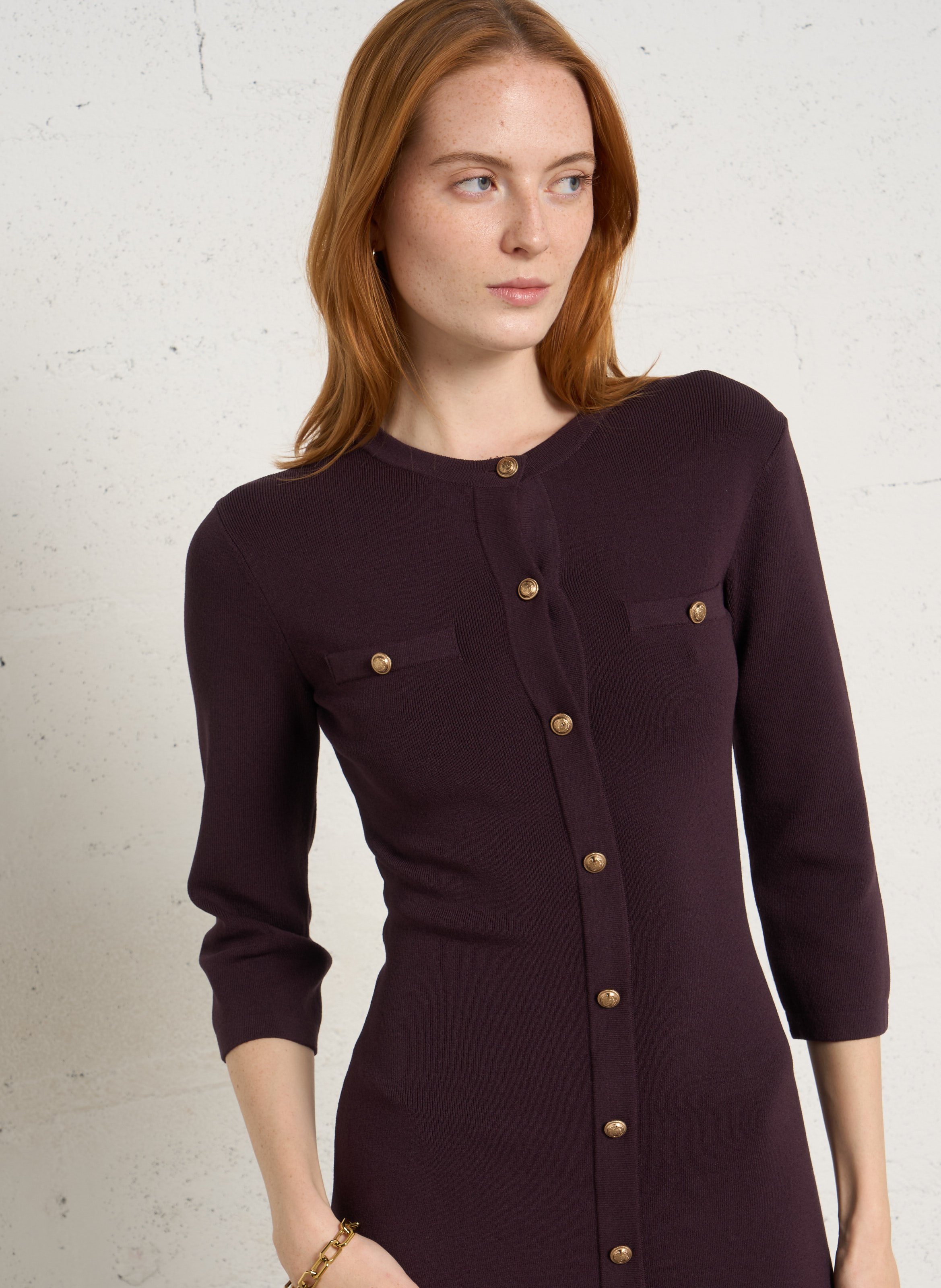 Buttoned knit midi dress IKKS Purple