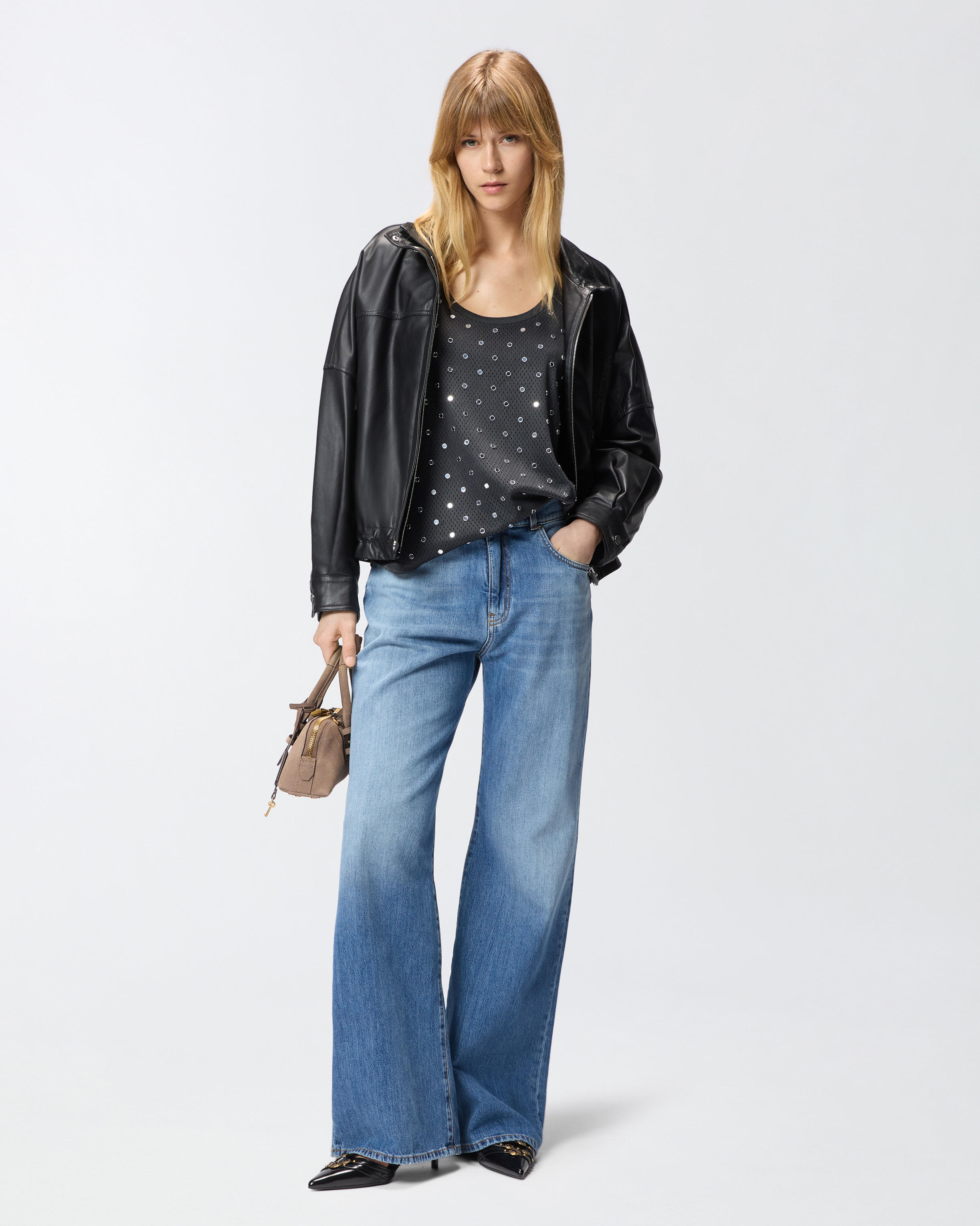 Mesh tank top with mirror sequins Grey