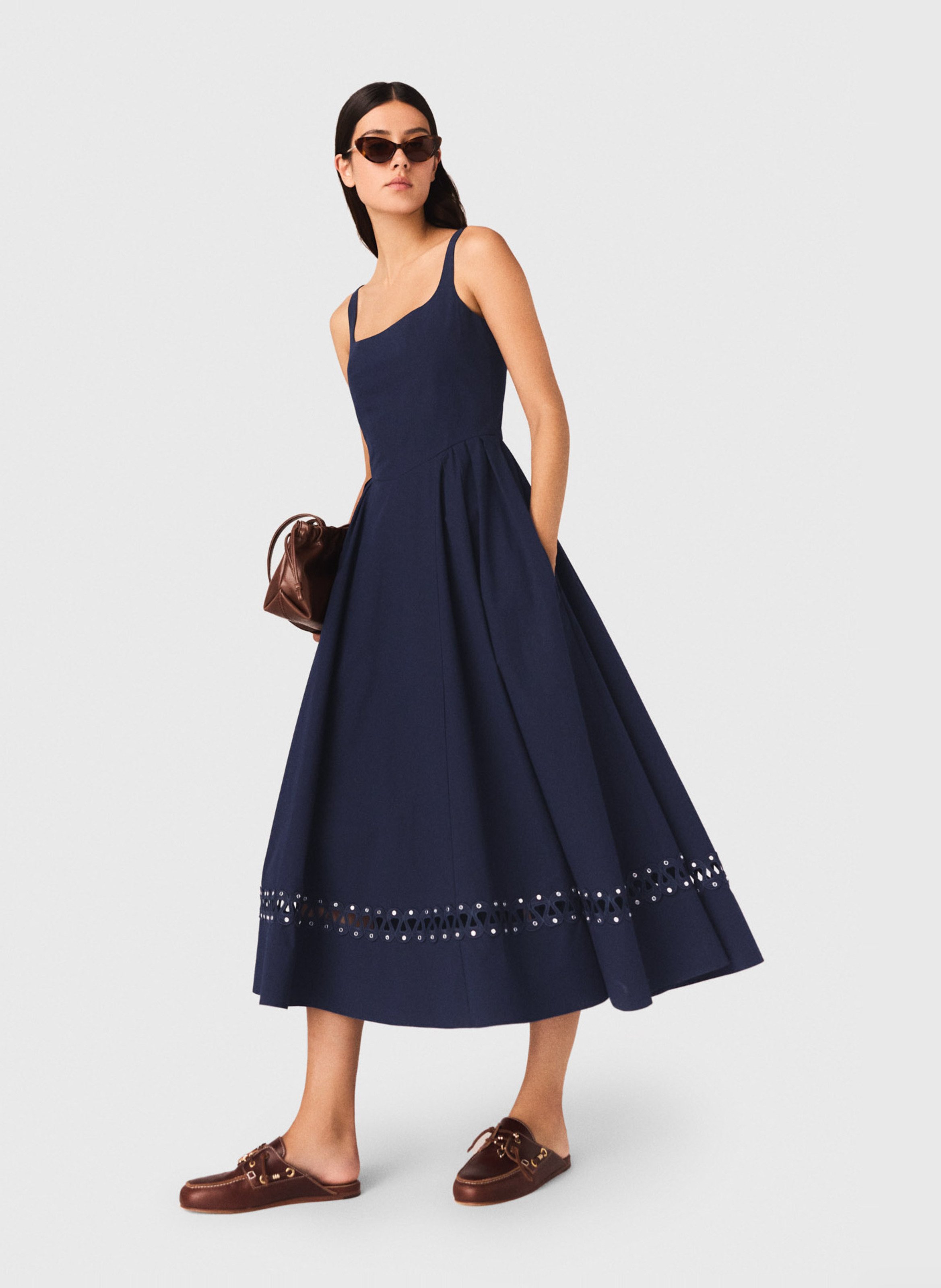 Flared Midi Dress with Straps MAJE Blue