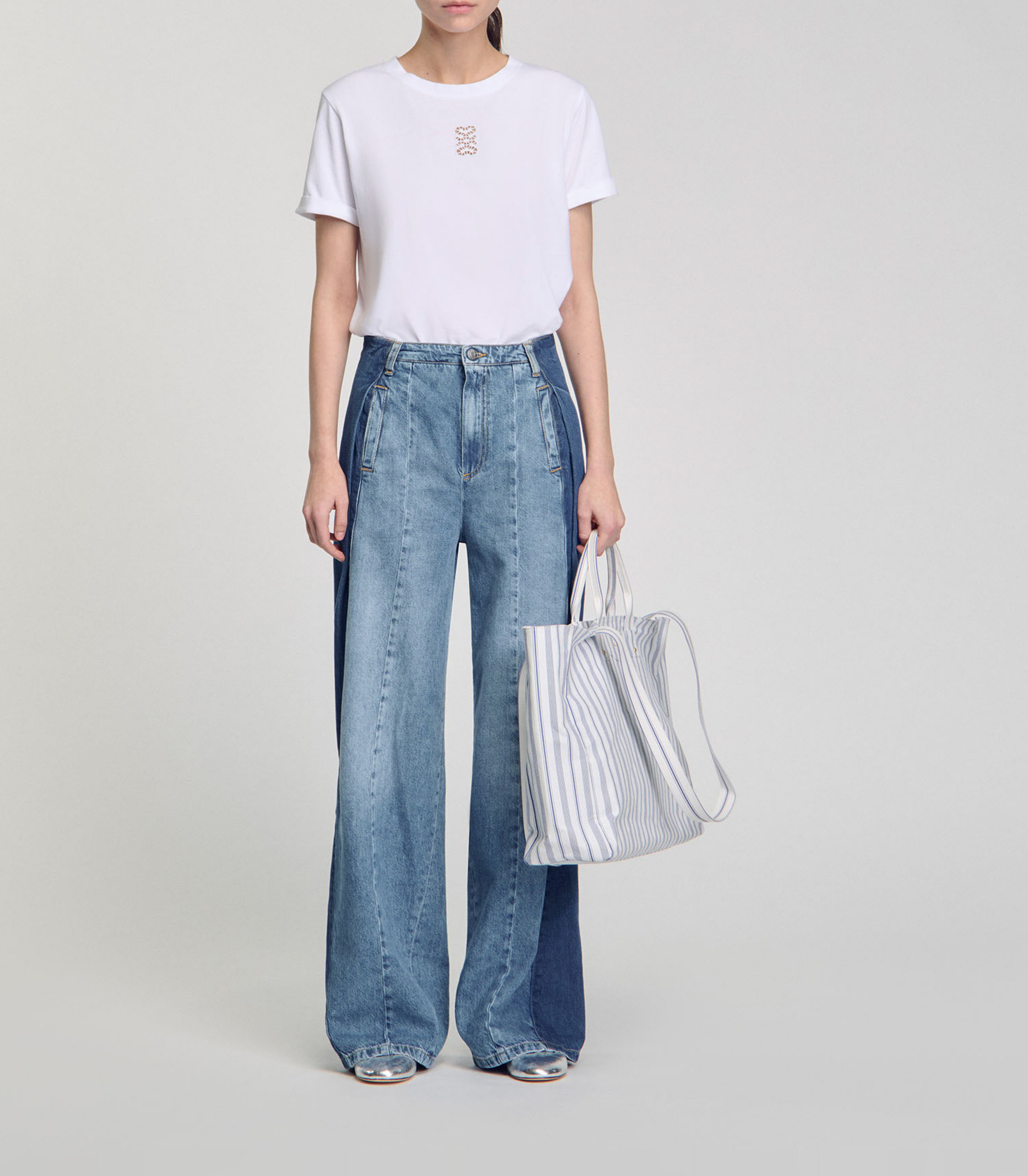 Tee-shirt droit col rond en coton SANDRO Blanc