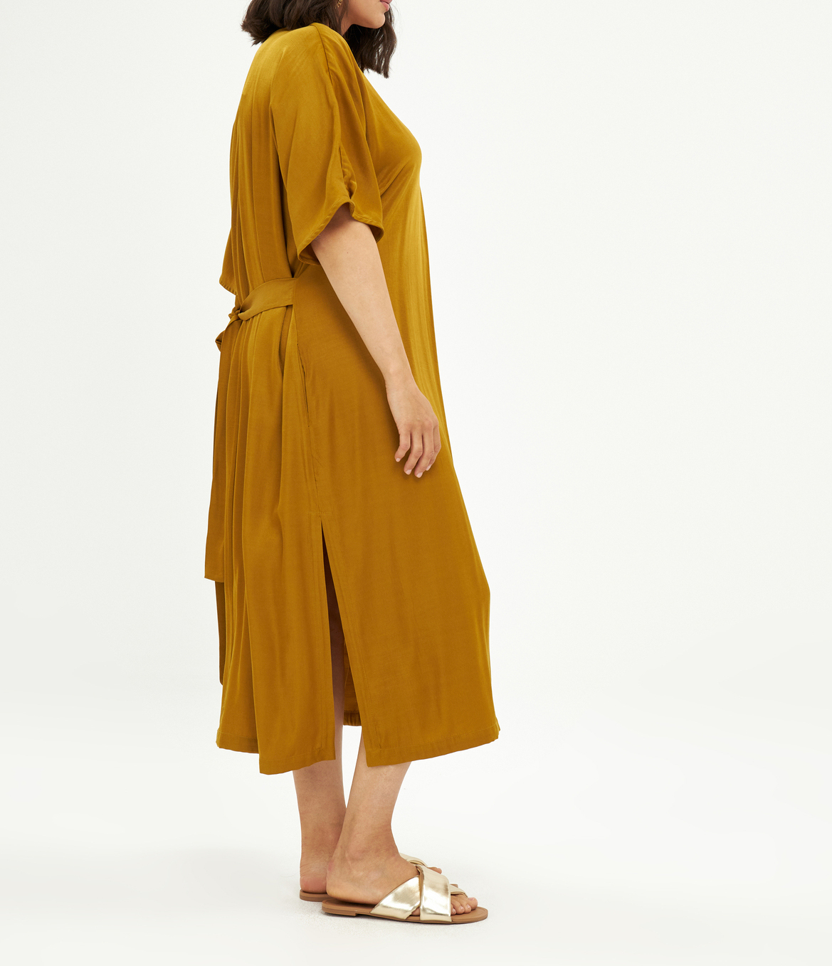 Midi V-neck dress MAT FASHION Yellow