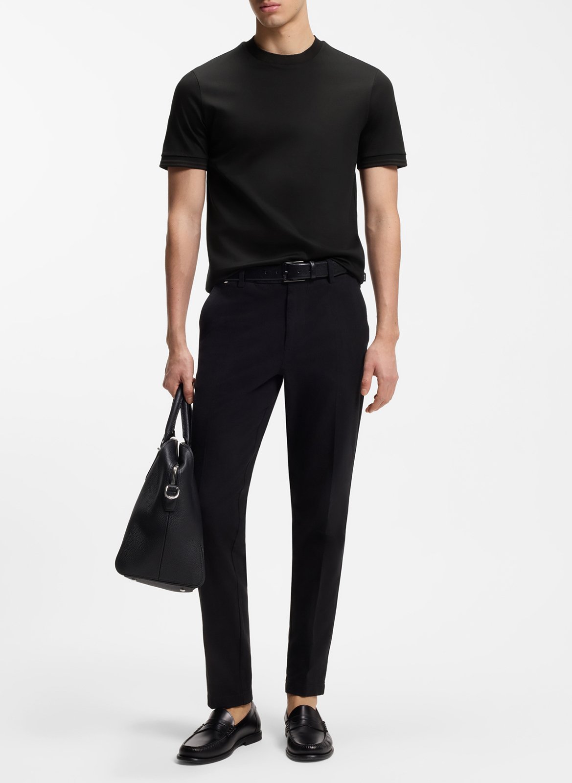 Tee-shirt droit col rond en coton BOSS Noir