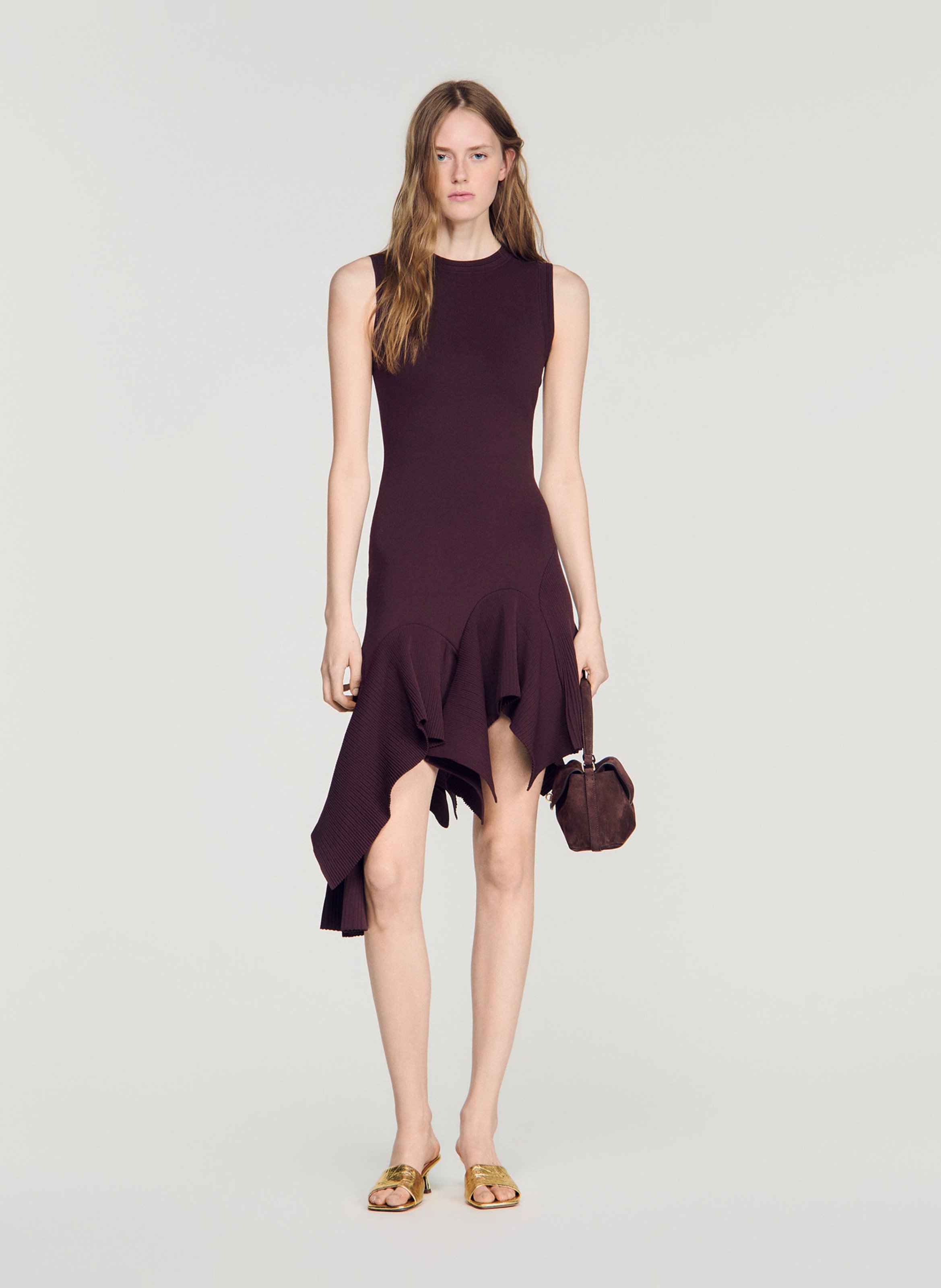 Kurzes einfarbiges asymmetrisches Kleid SANDRO