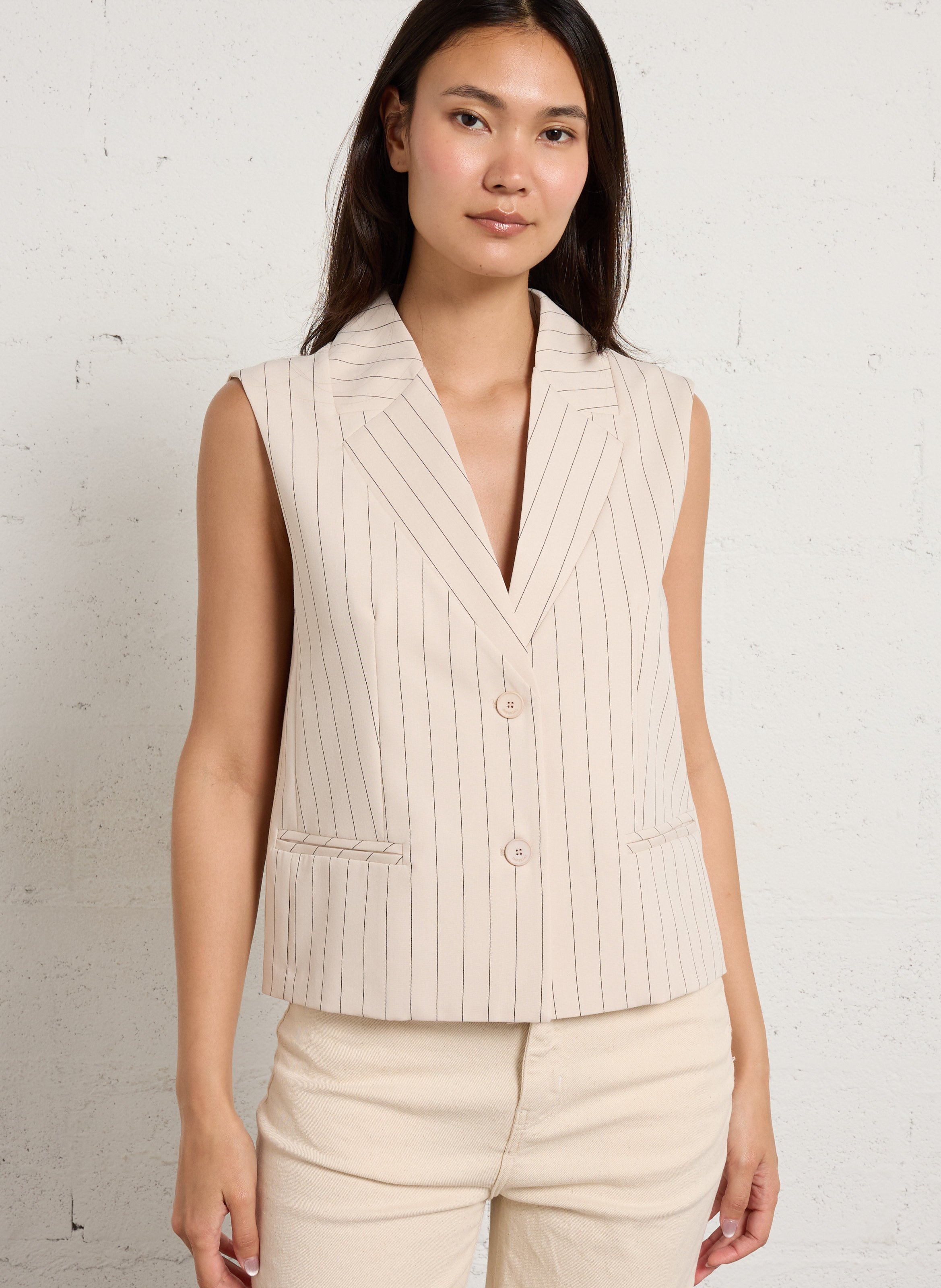 Striped sleeveless tailored jacket IMPERIAL Beige