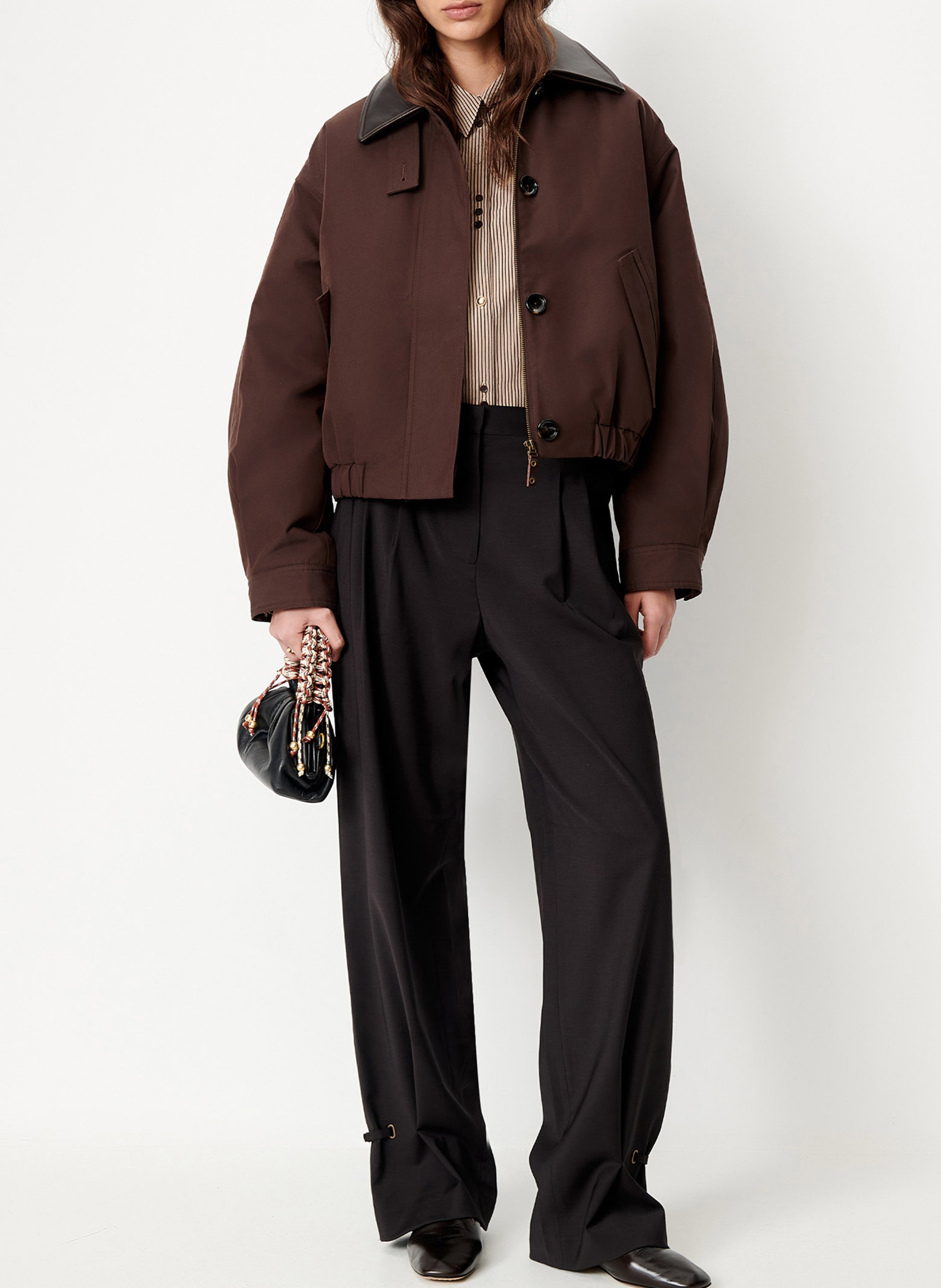Loose-fitting plain zip-up jacket SESSUN Brown