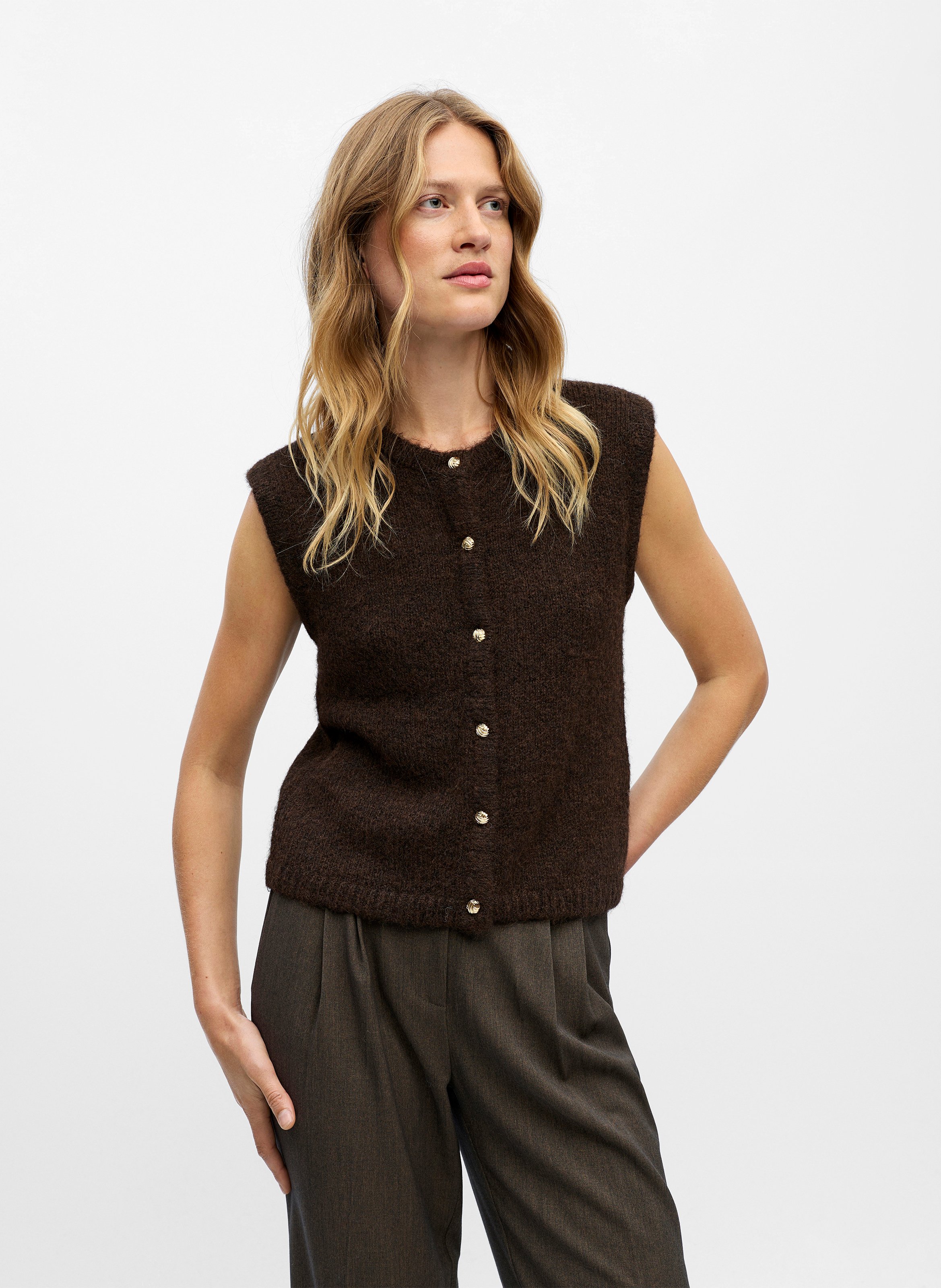 Round-neck cardigan OBJECT Brown
