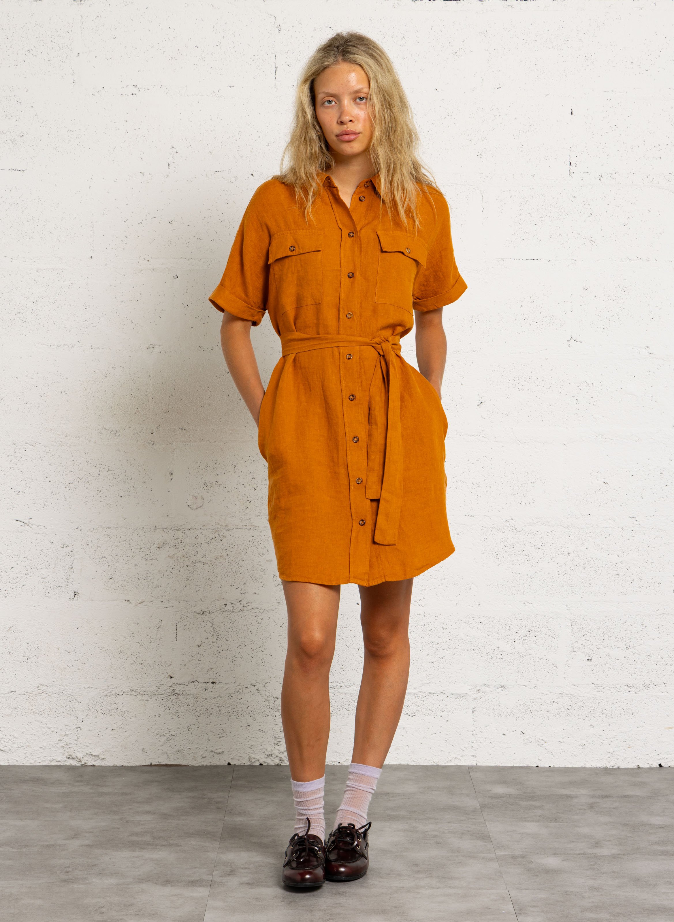 Robe chemise col classique en lin MAISON 123 Doré