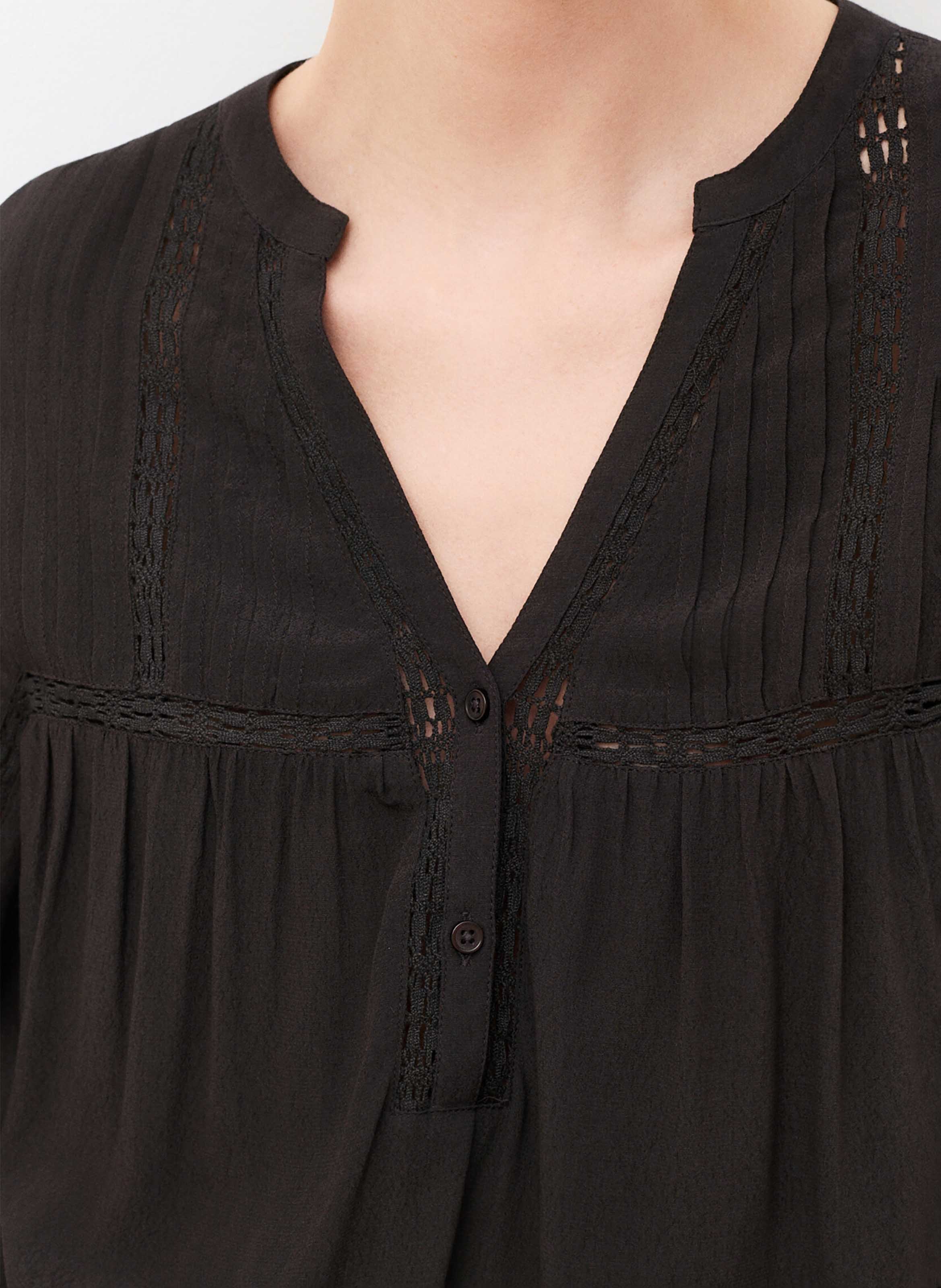 Buttoned V-neck blouse CAROLL Brown