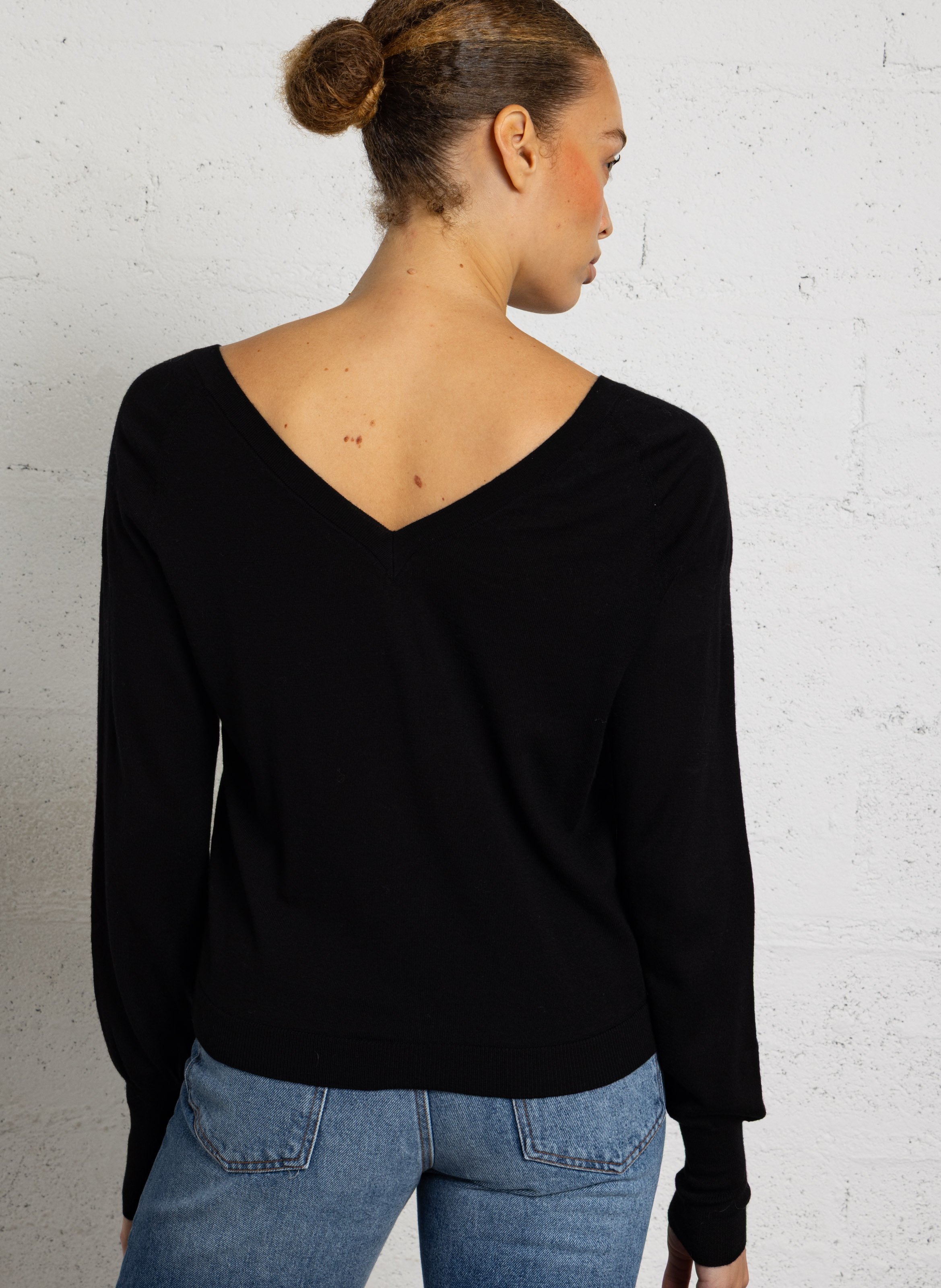 Gerade geschnittener Wollpullover mit V-Ausschnitt IKKS Schwarz