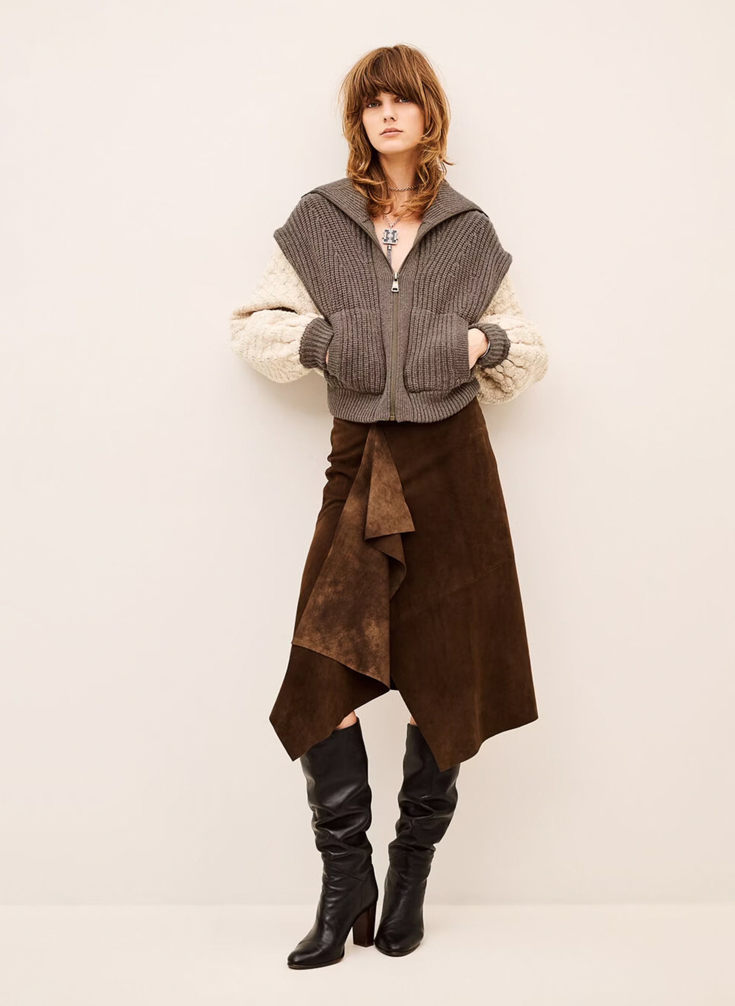 Cardigan mit Truckerkagen aus Wollmischung BA&SH Beige