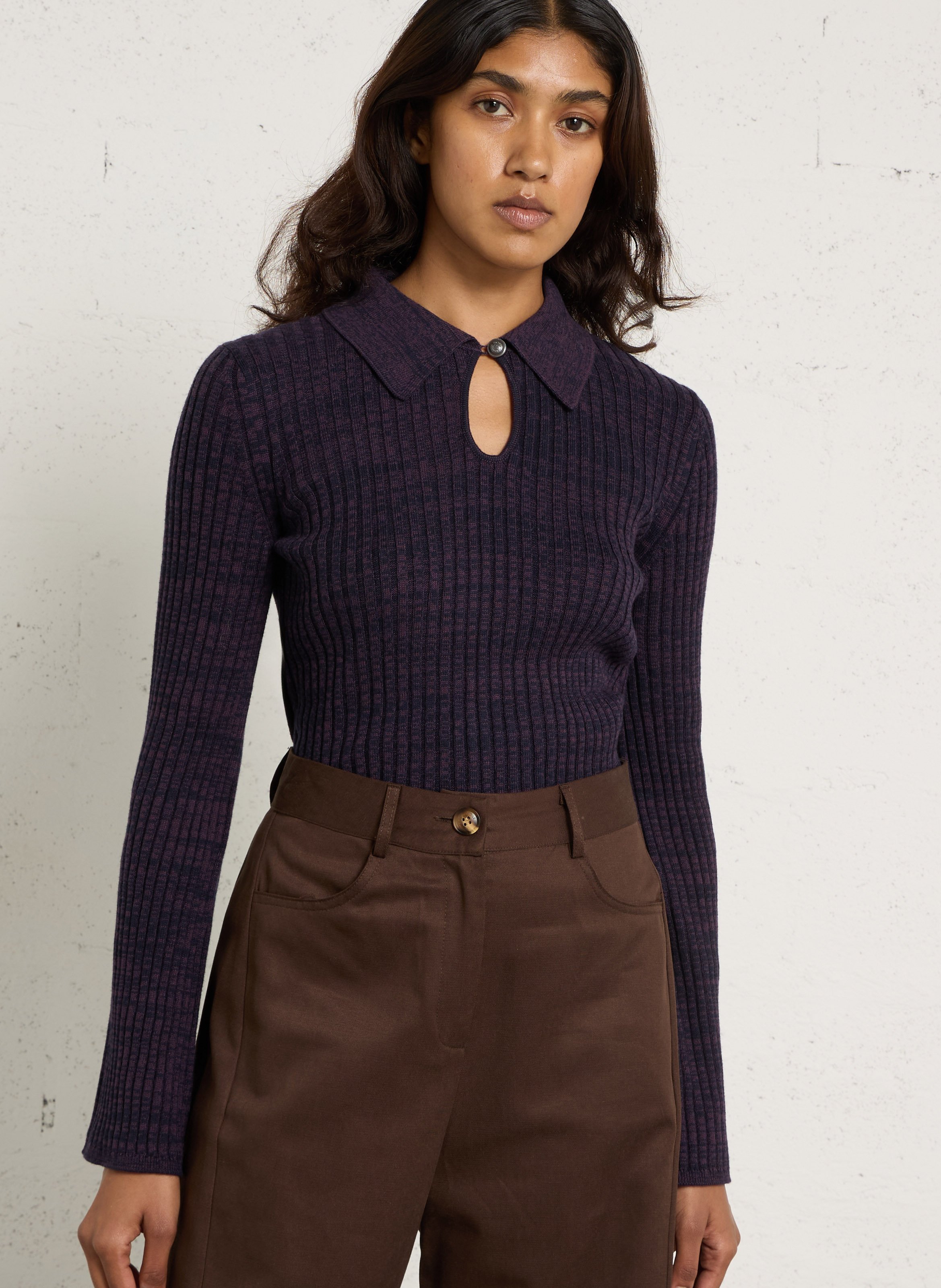 Pull col polo en coton mélangé IKKS Violet