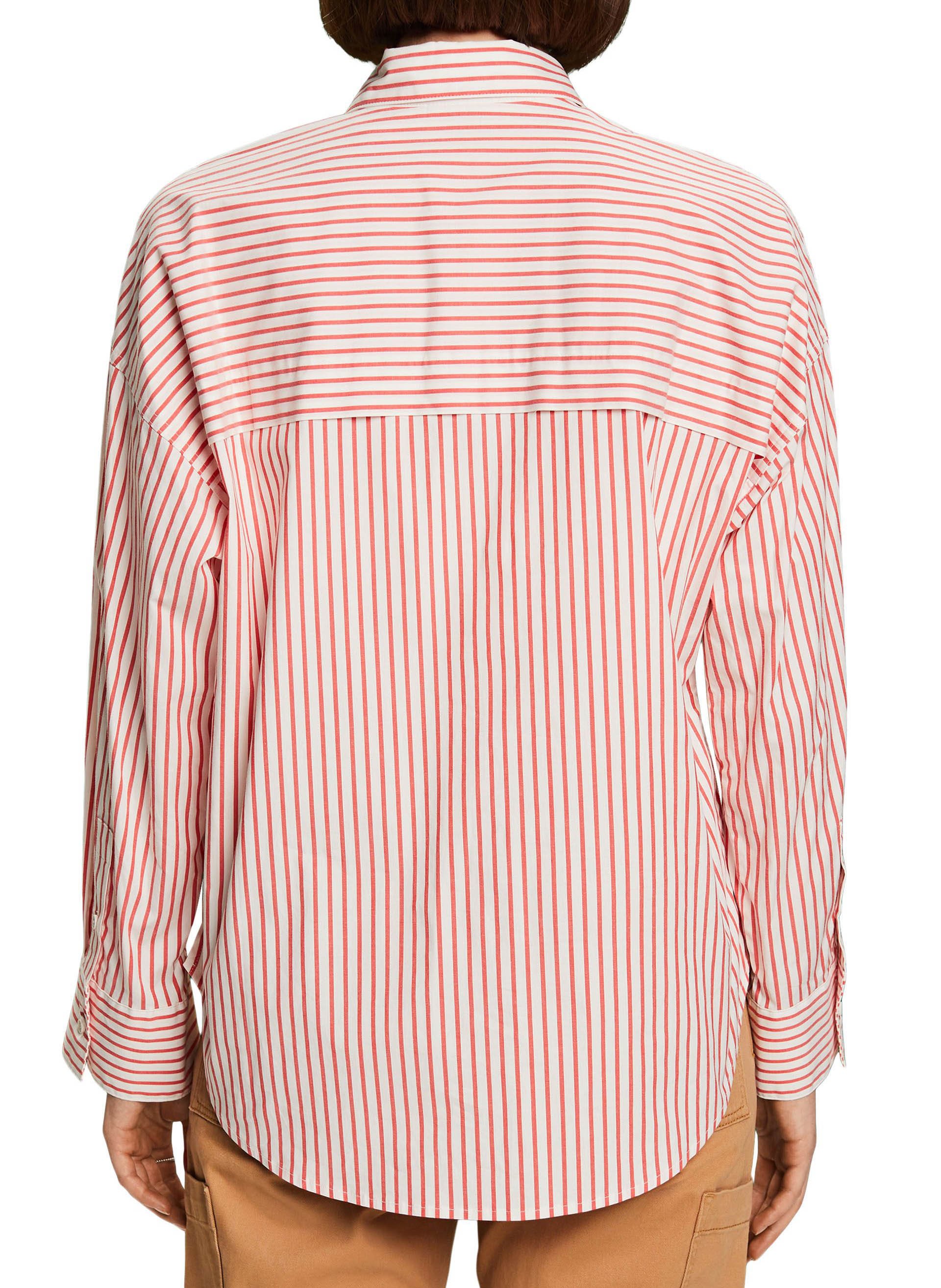 Ruimvallende, gestreepte blouse met klassieke kraag | katoenblend ESPRIT Rood