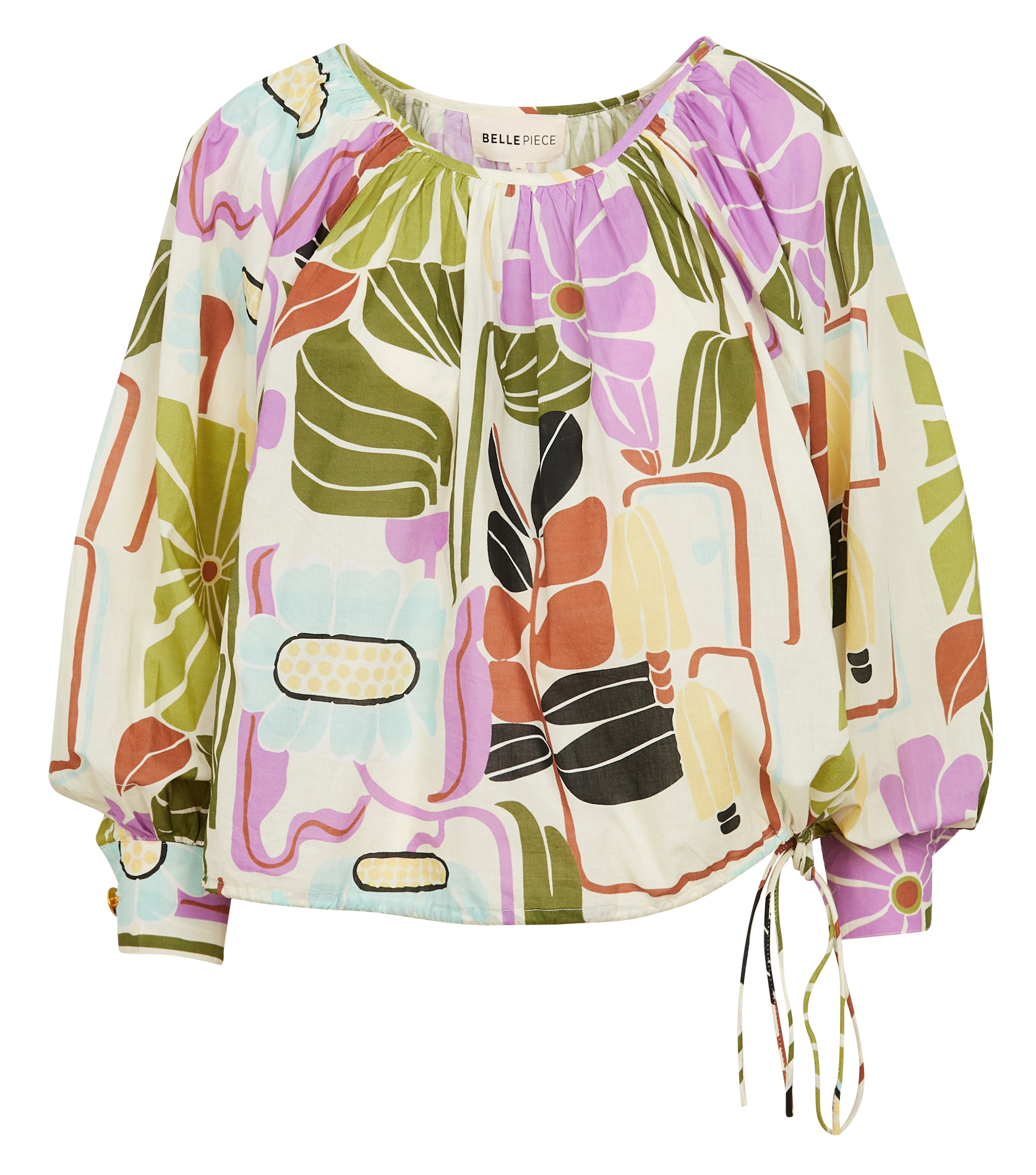 Loose-fit printed cotton boat-neck blouse BELLEPIECE Multicolored