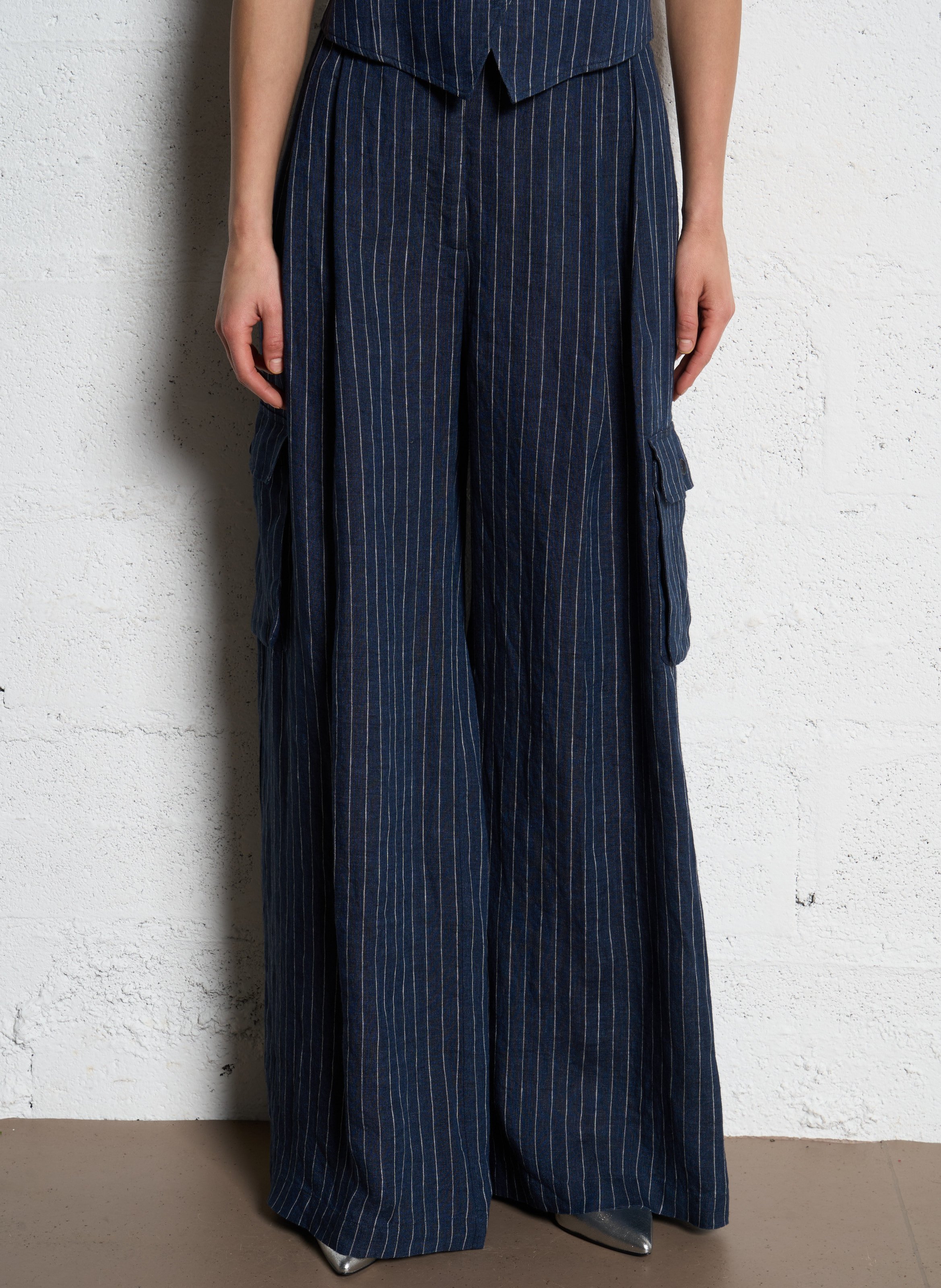 Straight linen trousers DIEGA Blue