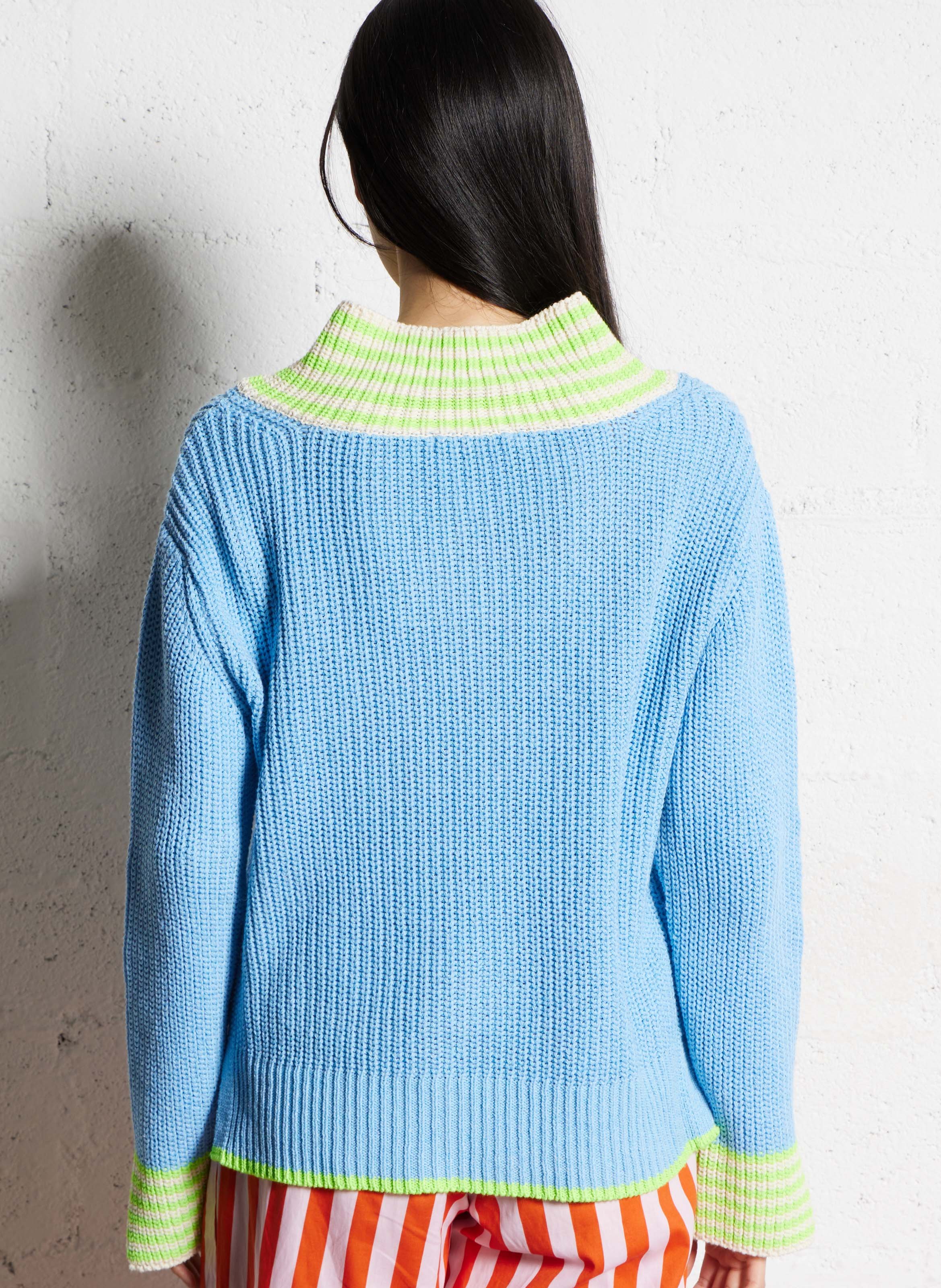 Pull droit col V en coton mélangé DR BLOOM Bleu