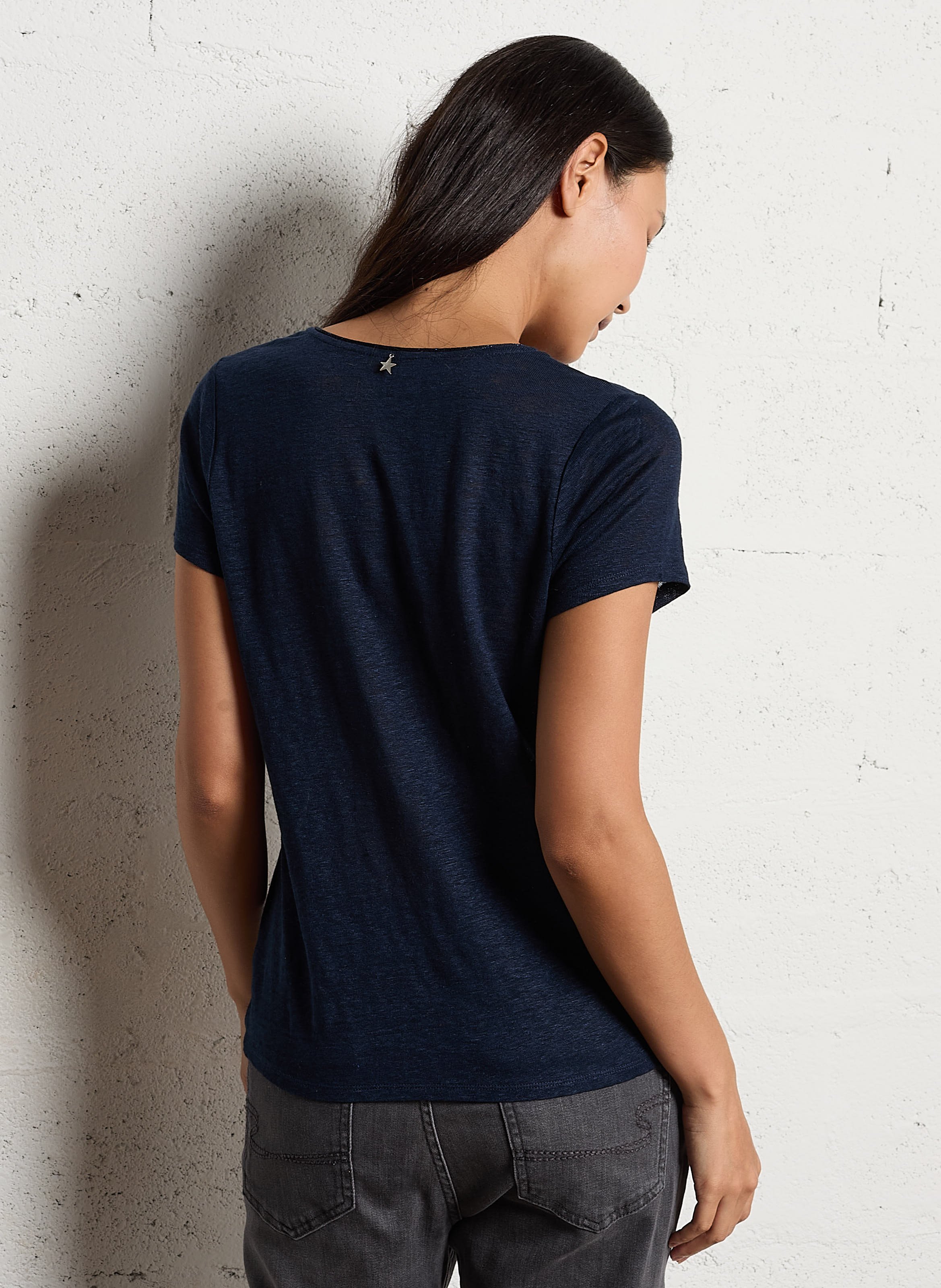 Tee-shirt col V en lin SUD EXPRESS Bleu