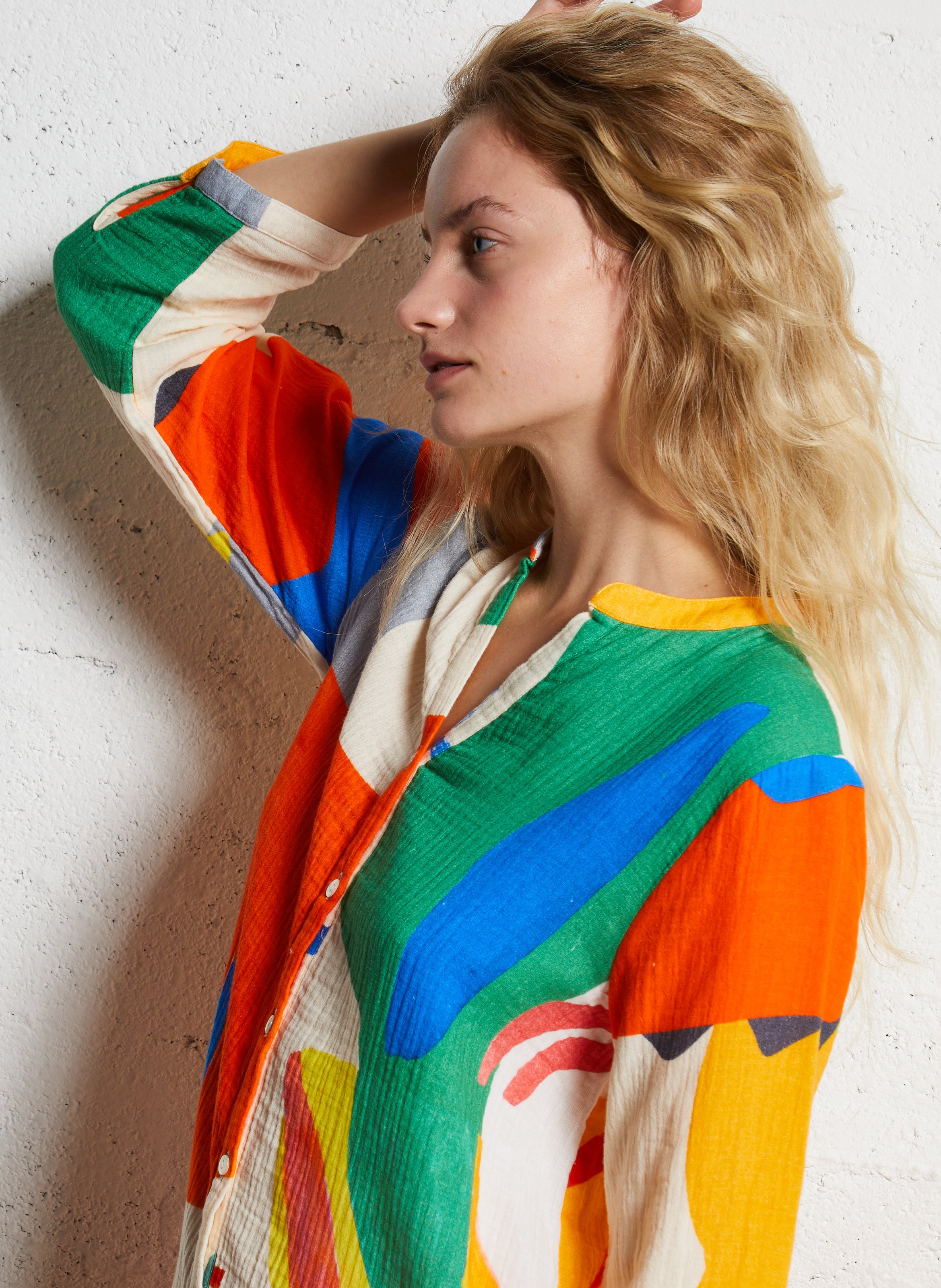 Midi-Hemdblusenkleid aus Baumwolle mit Print G.KERO Mehrfarbig