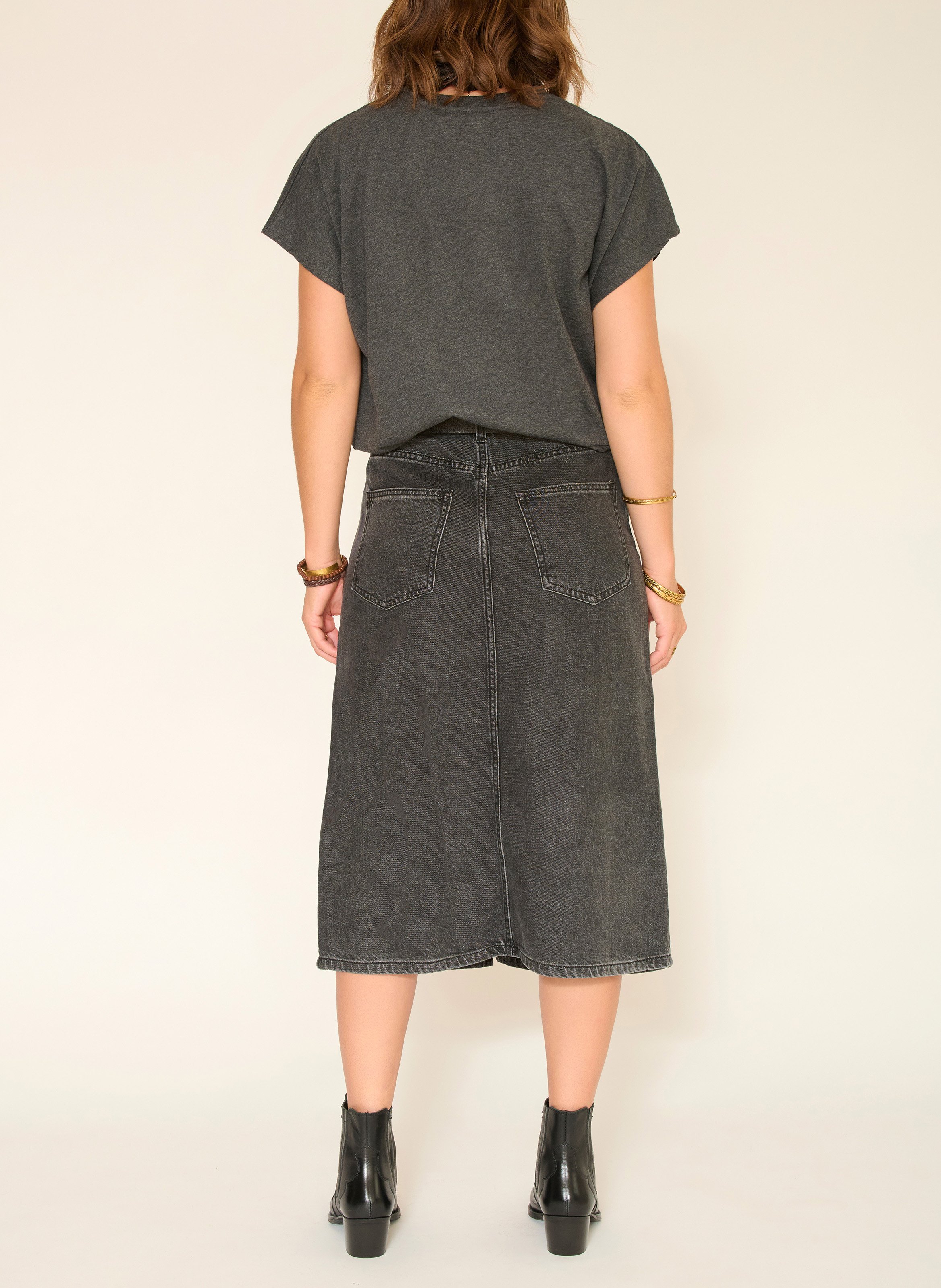 Jupe midi en fendue en denim MKT Noir