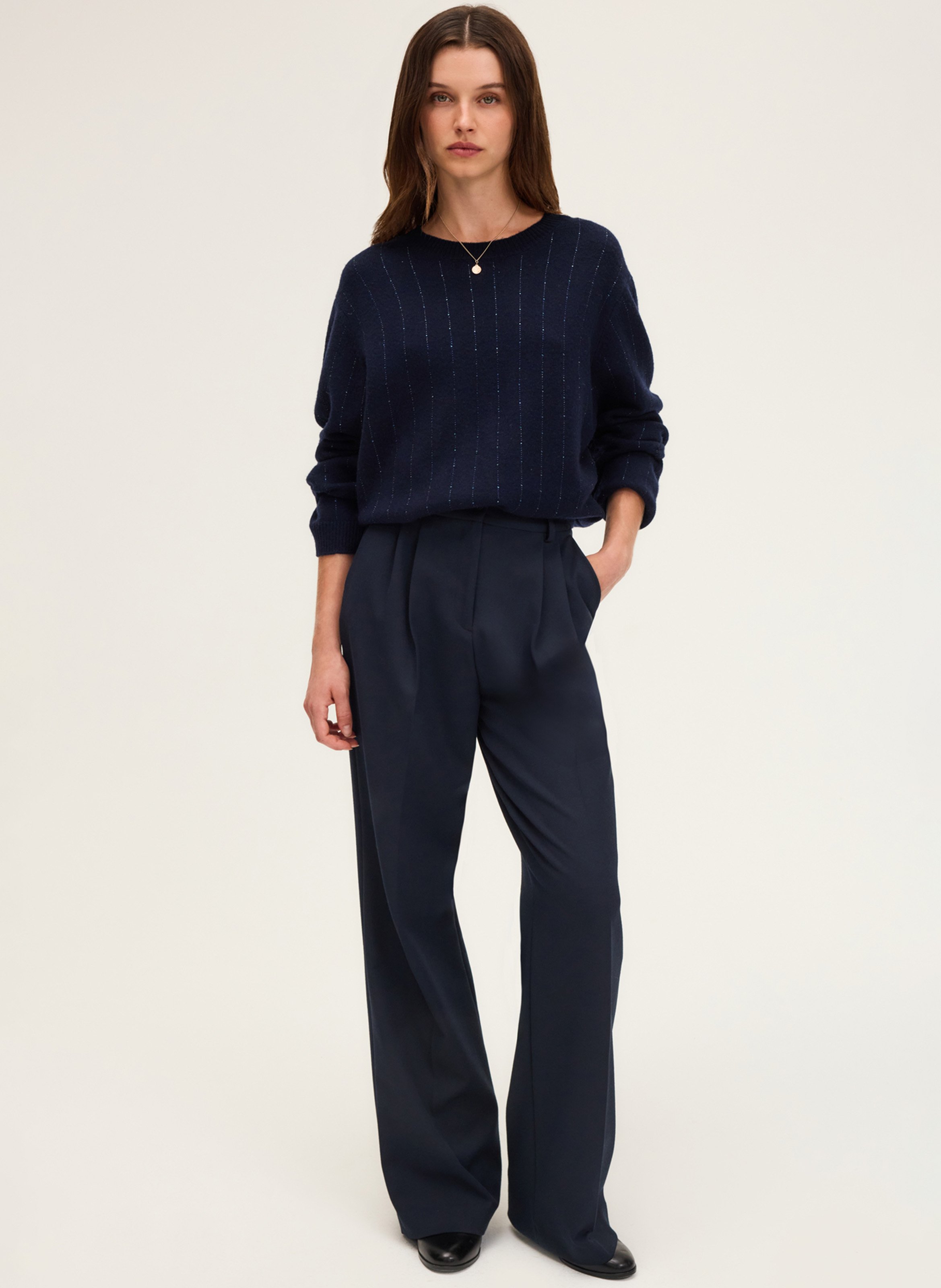 Pull col rond en laine  PABLO Bleu