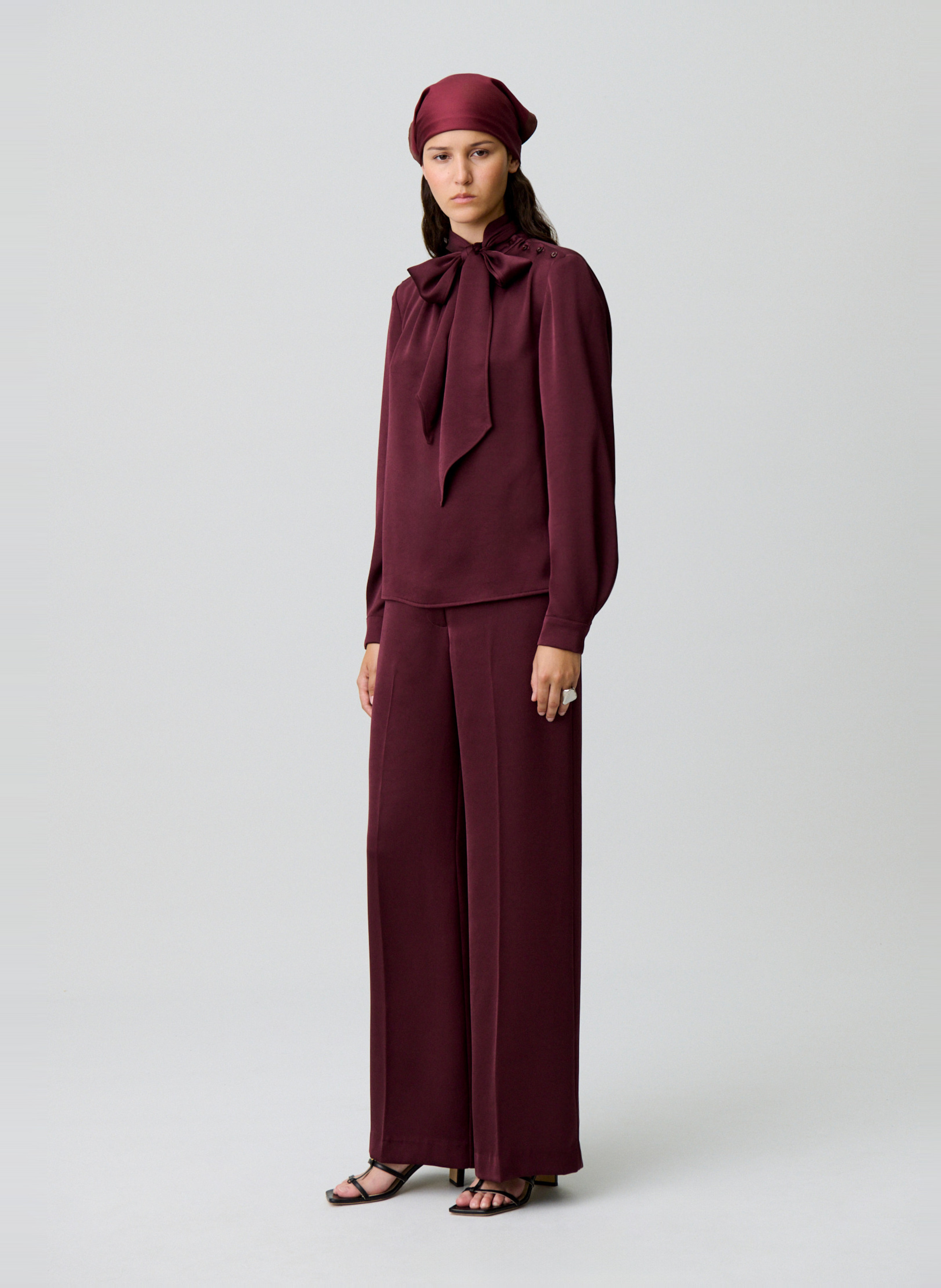 Blouse col lavallière en satin CLAUDIE PIERLOT Rouge