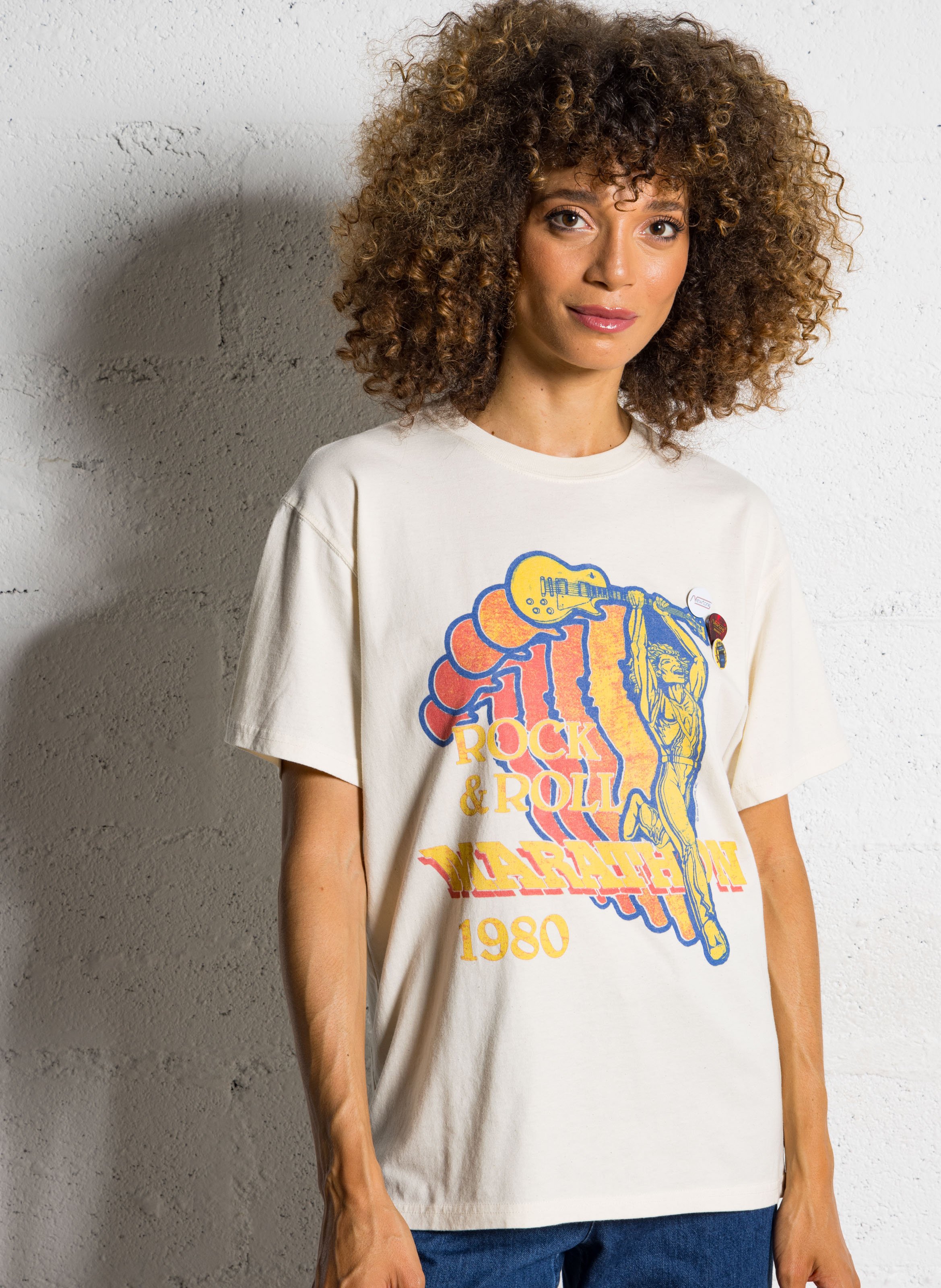 Straight round-neck cotton T-shirt with screen print NEWTONE Beige