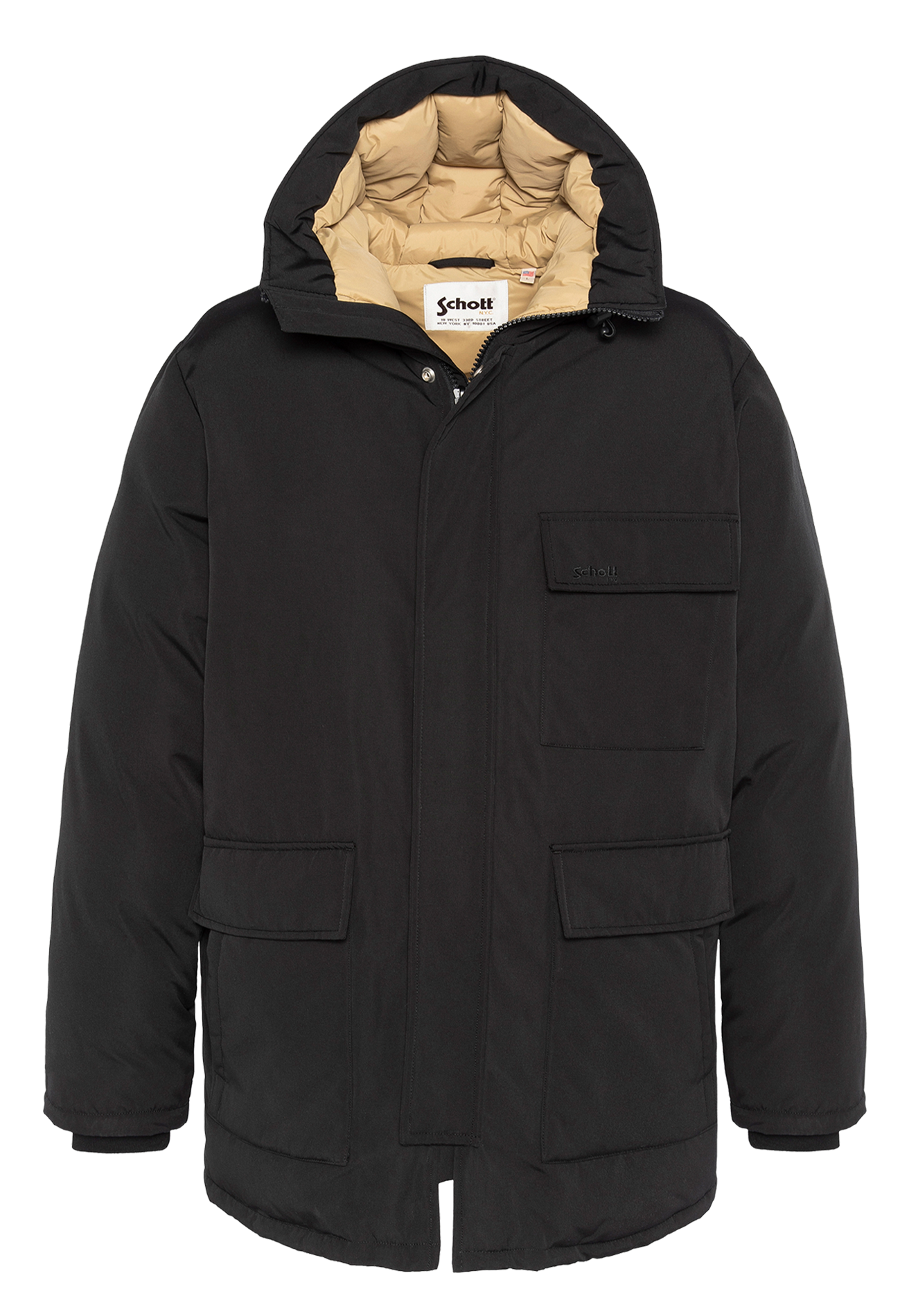 Straight hooded parka in blended cotton SCHOTT Black