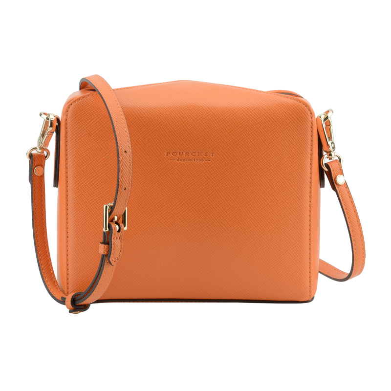 Shoulder bag - coated canvas trimmed with cowhide leather POURCHET Orange