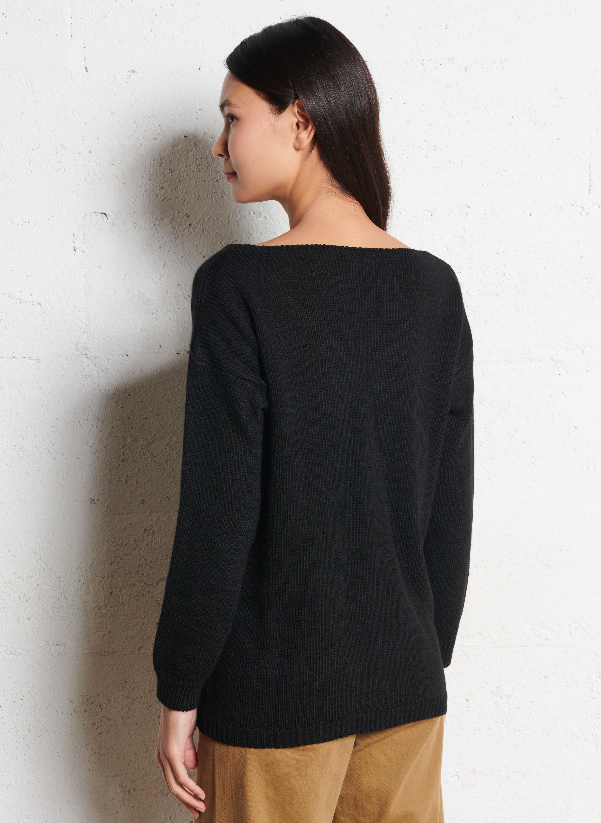 Pull V ample asymétrique uni PLEASE Noir