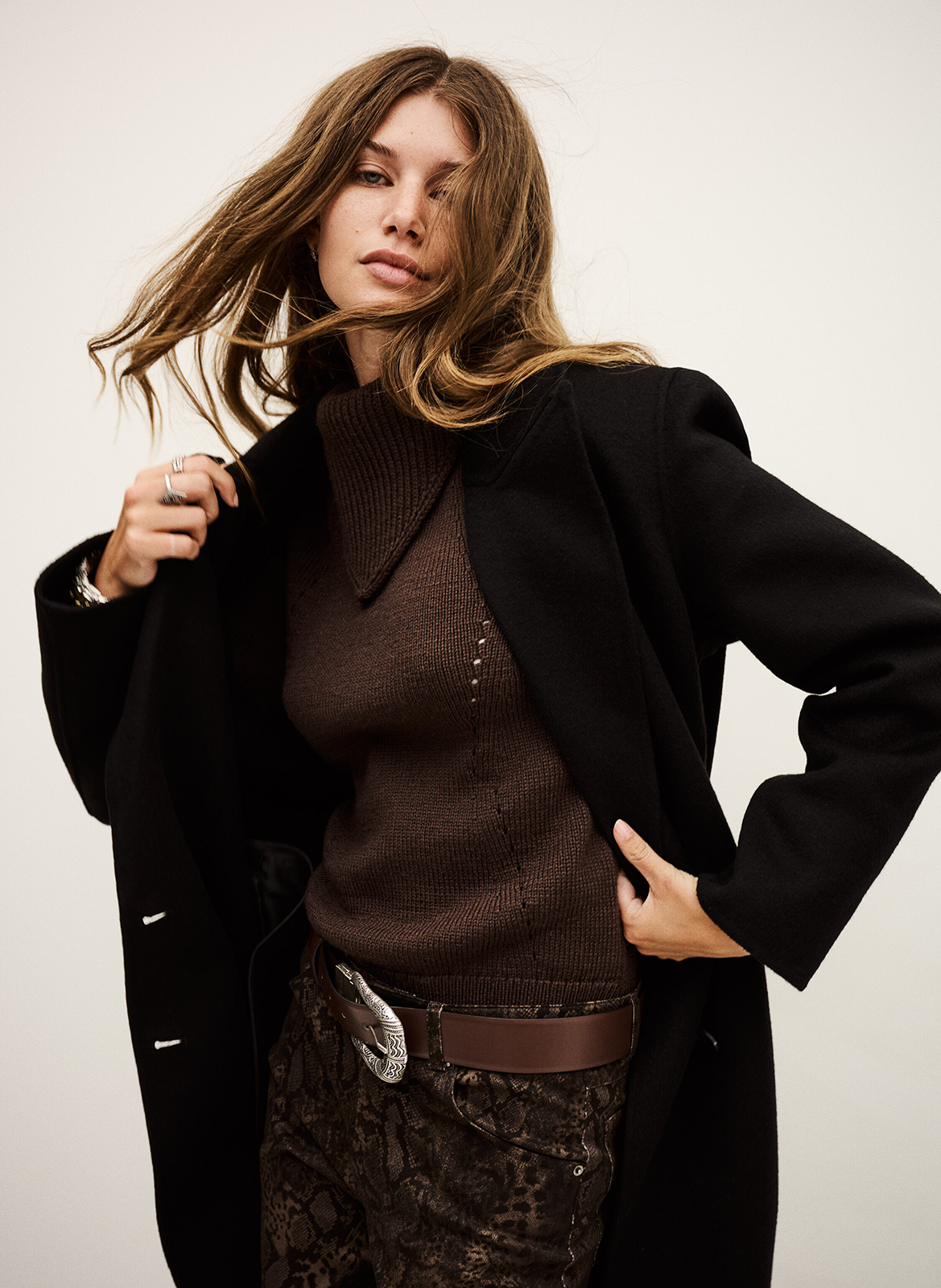 Oversized wool-blend coat with tailored collar BA&SH Black