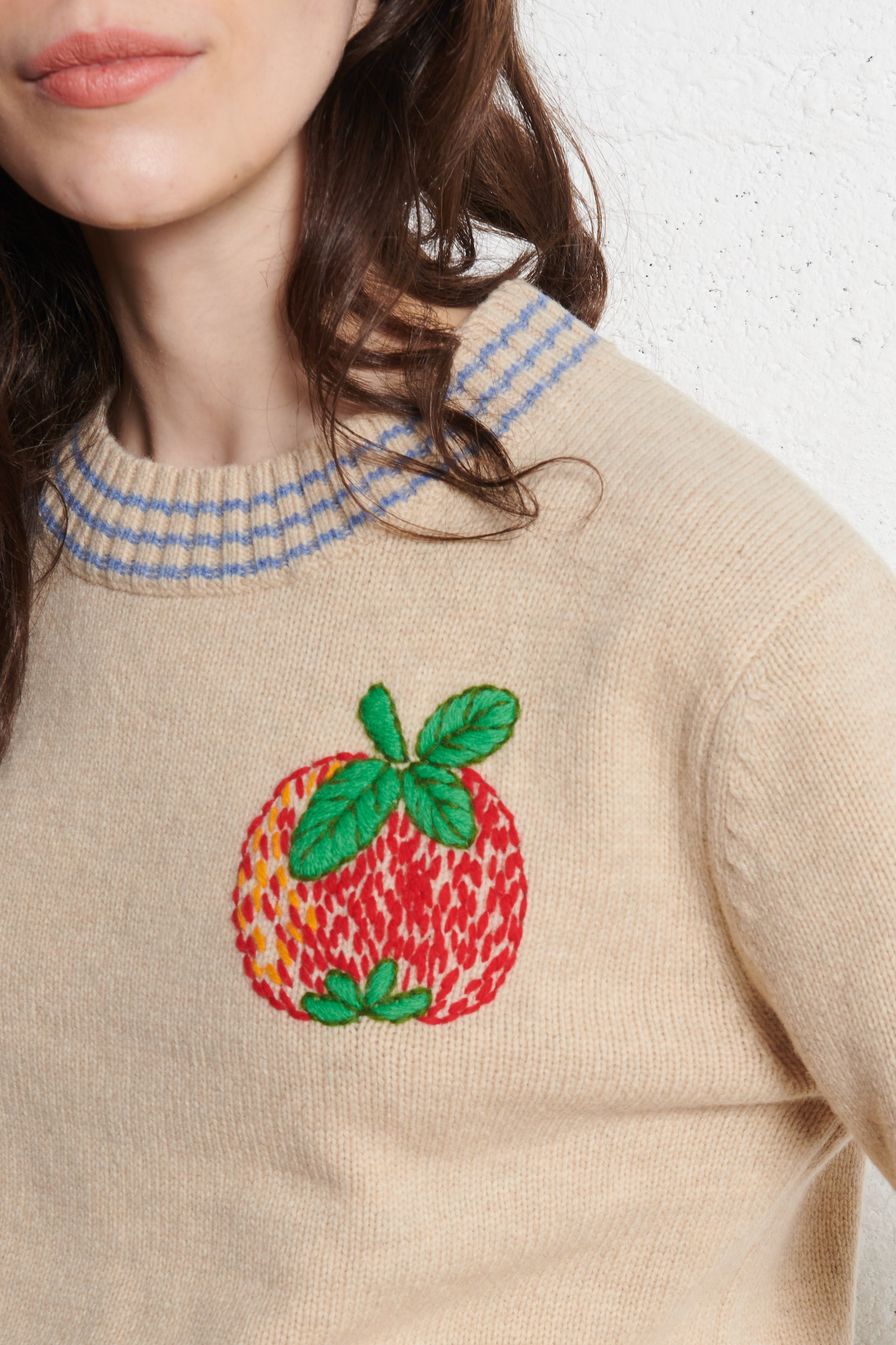 Effen trui van wolmix met lange mouwen en kant STELLA NOVA Beige