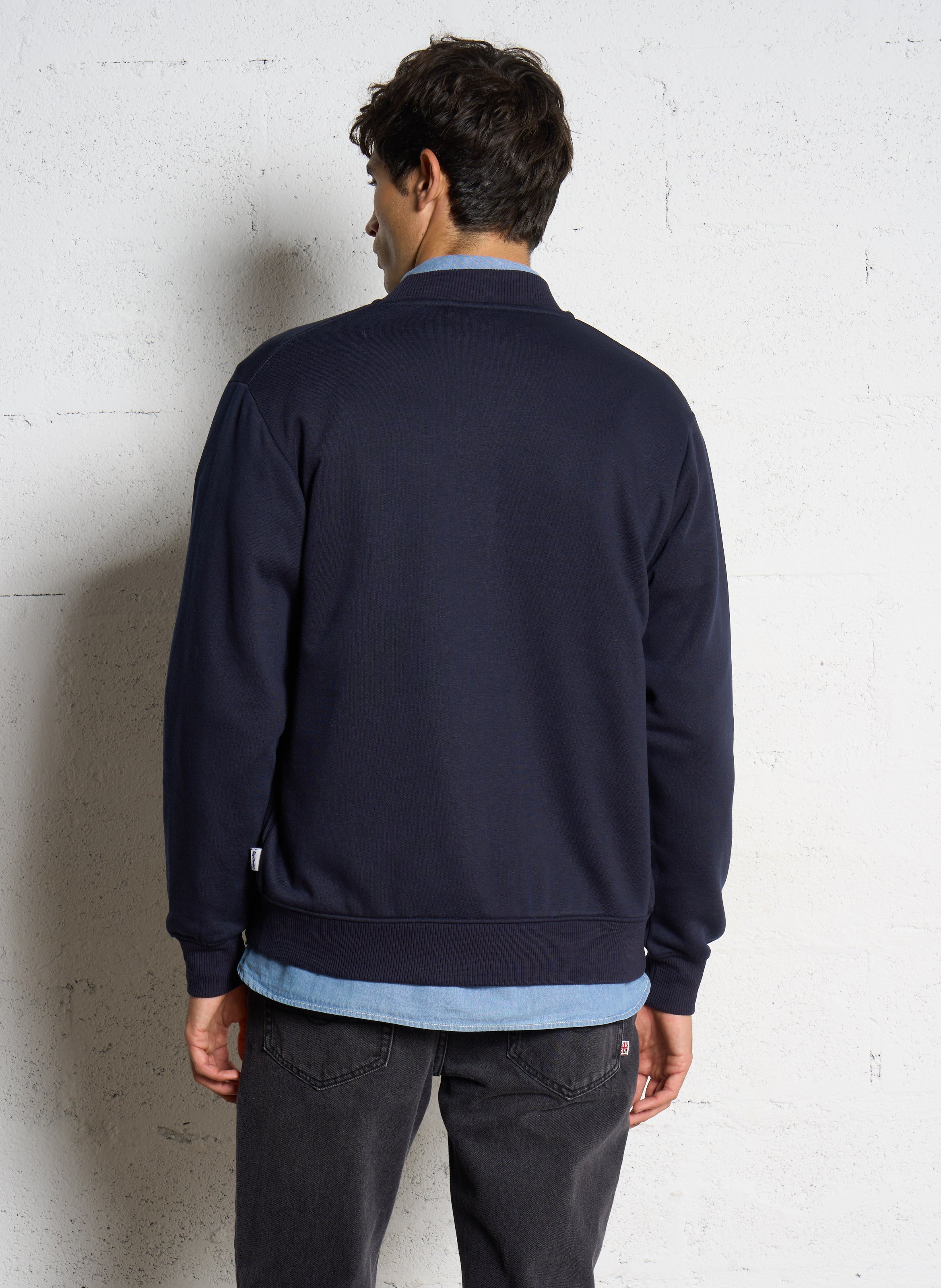 Embroidered straight zip-up sweatshirt in blended cotton. PEPE JEANS Blue