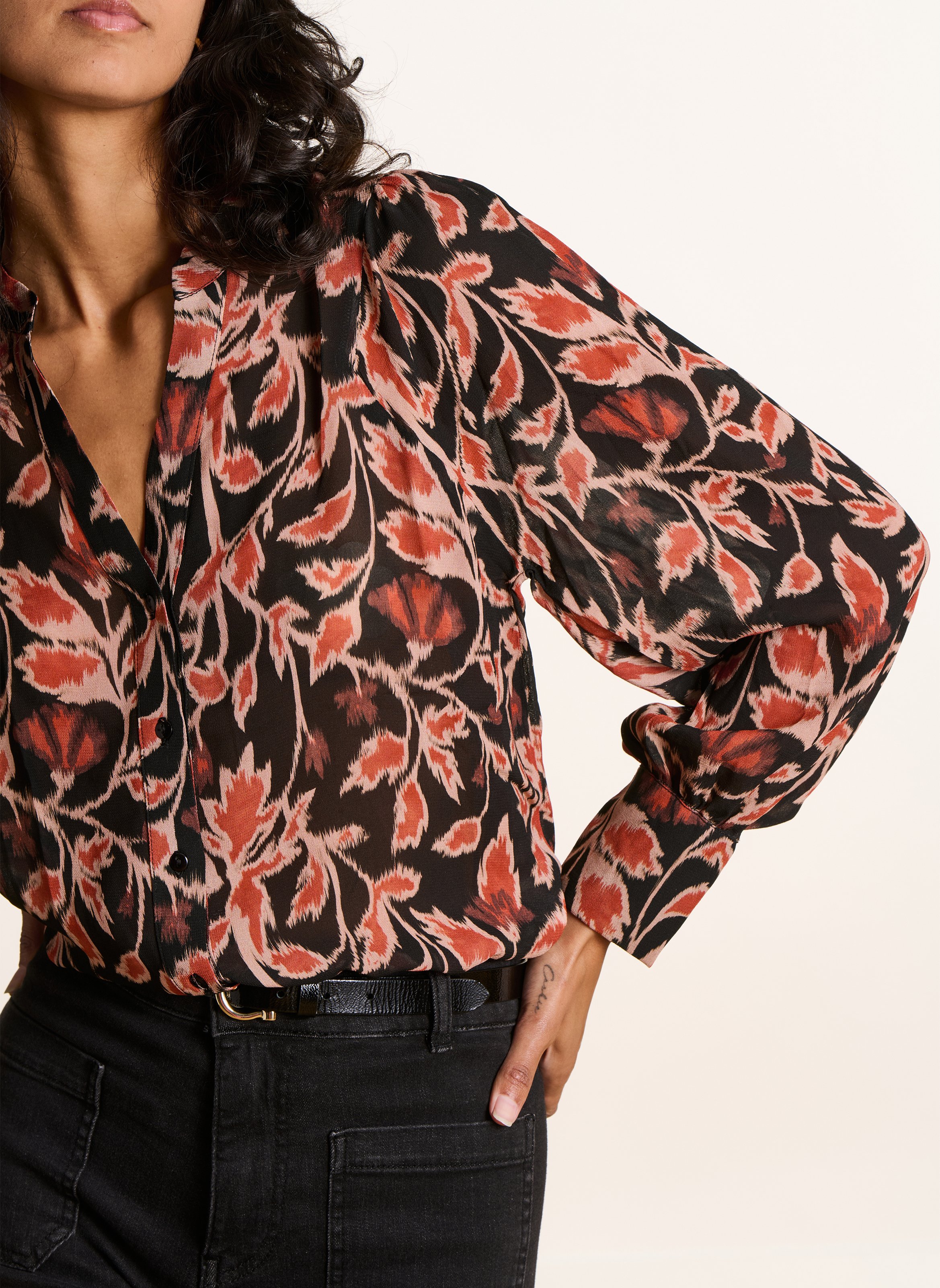 Bedruckte Bluse mit Henley-Ausschnitt LA FEE MARABOUTEE Mehrfarbig