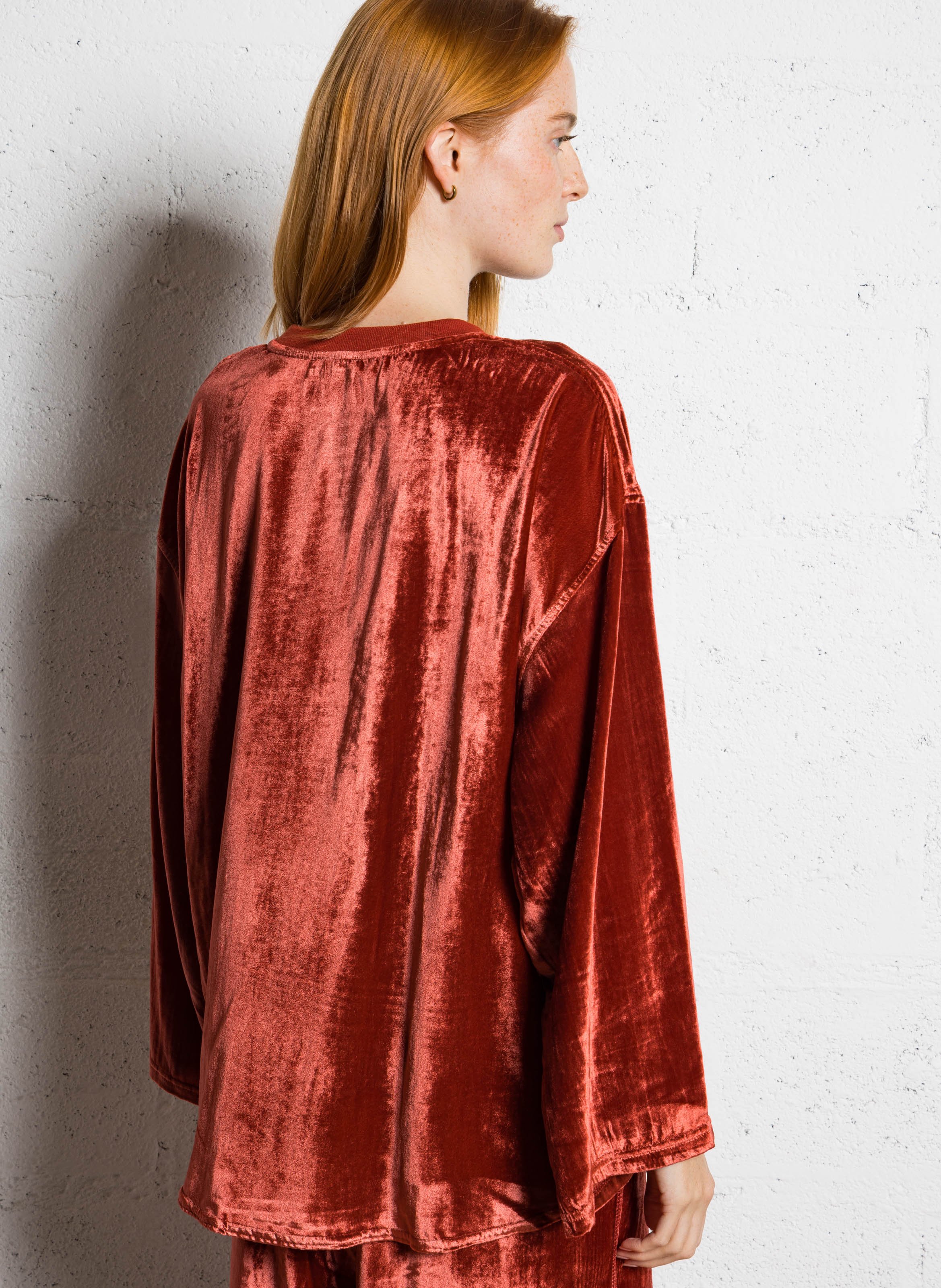 Oversized round neck plain velvet top AMERICAN VINTAGE Red