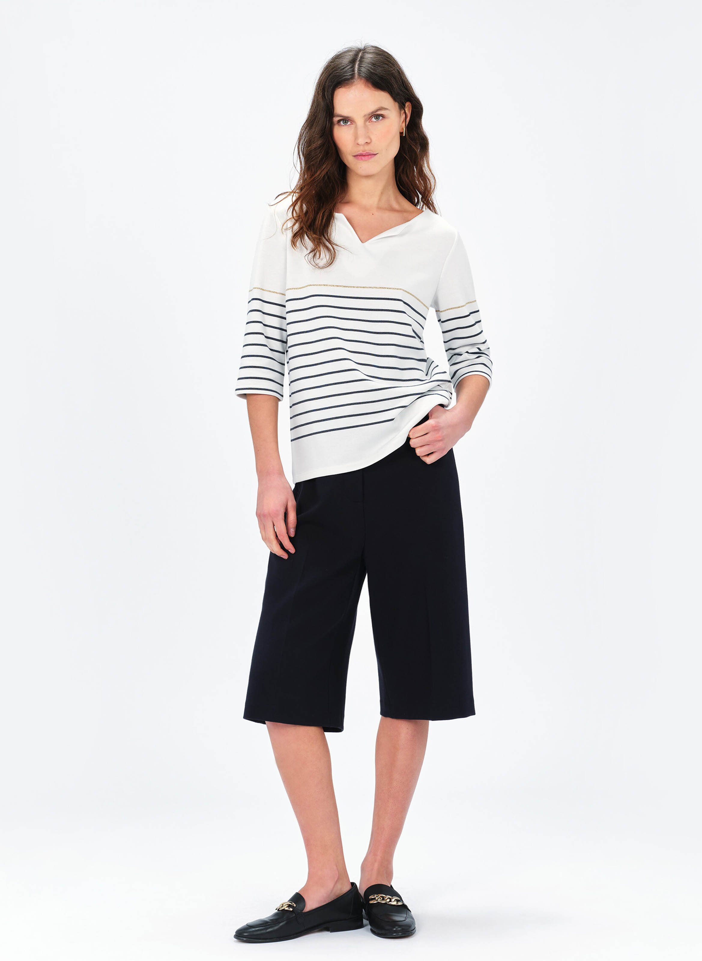 Straight T-shirt with henley collar Beige