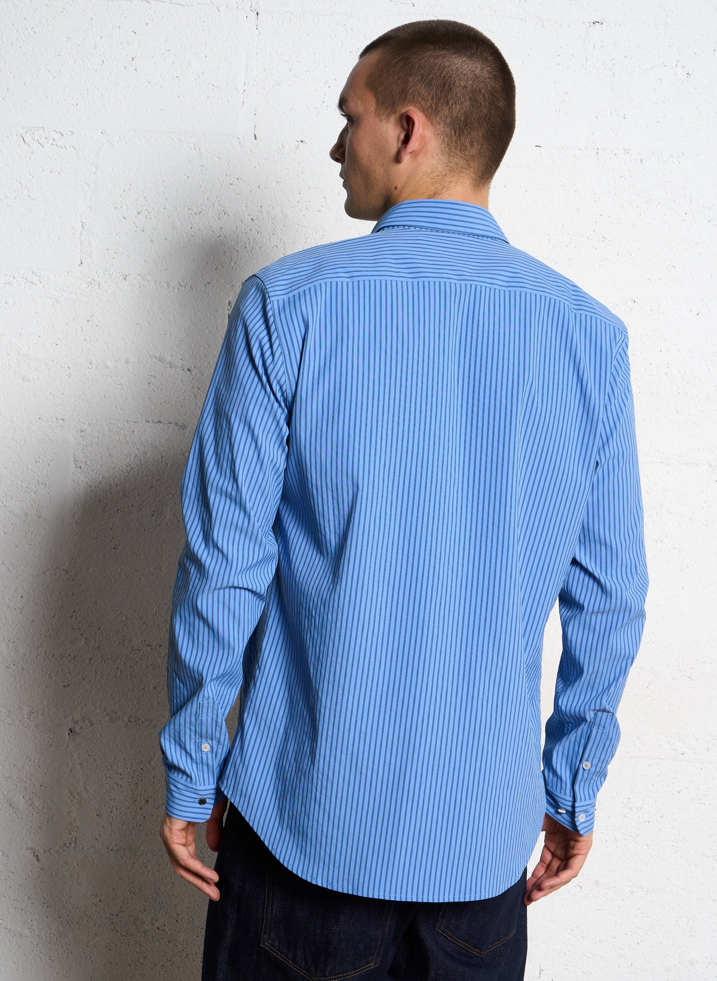 Camicia slim fit a righe con collo parigino IKKS Blu