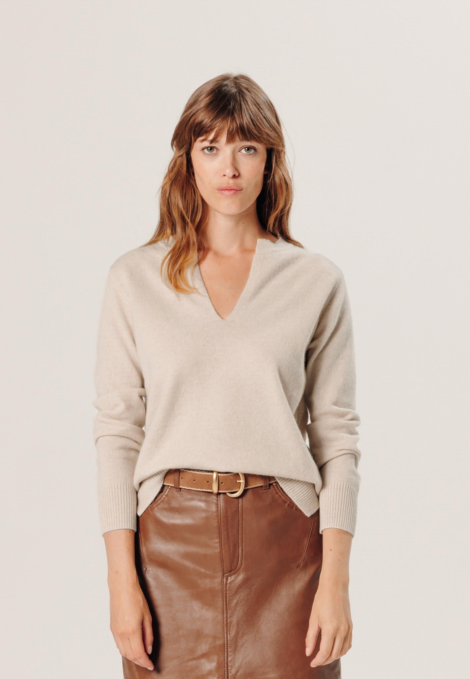 Cashmere Tunisian collar sweater RODIER Beige