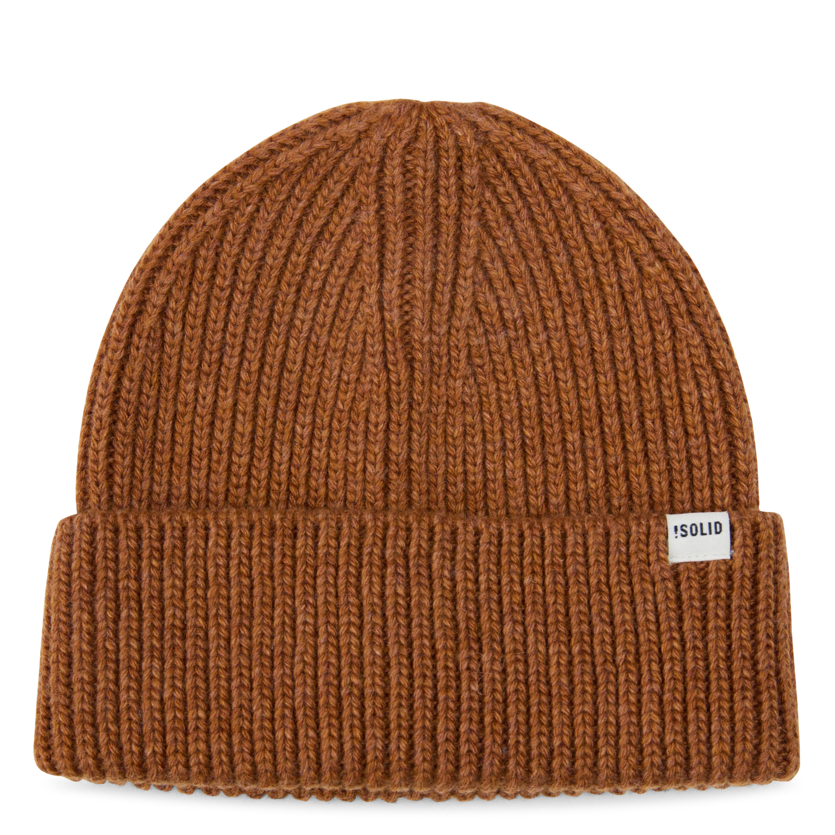 Effen muts met omgeslagen rand in gebreide stof. SOLID Bruin