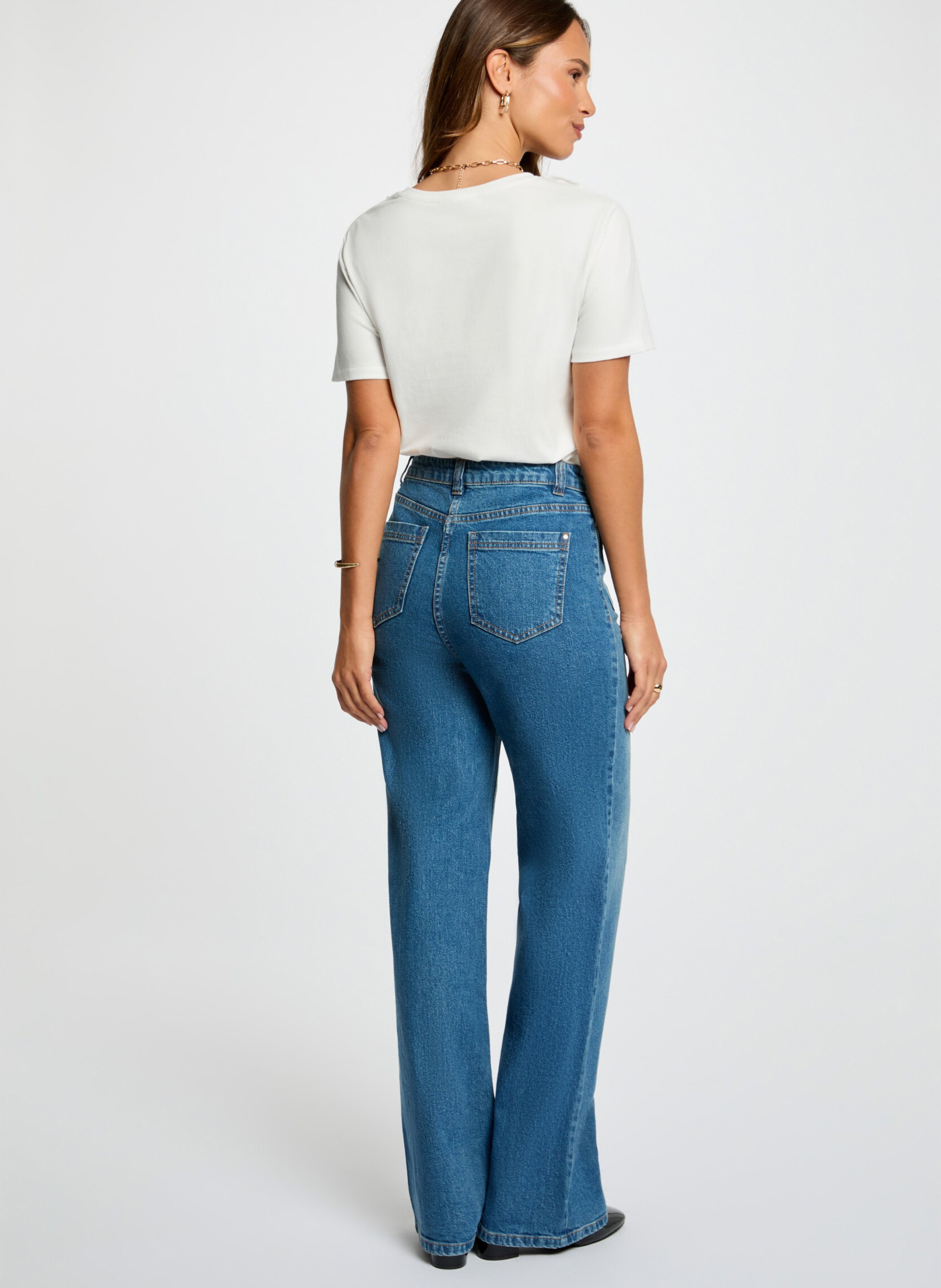 Flared jeans met hoge taille en verwassen effect MORGAN Blauw