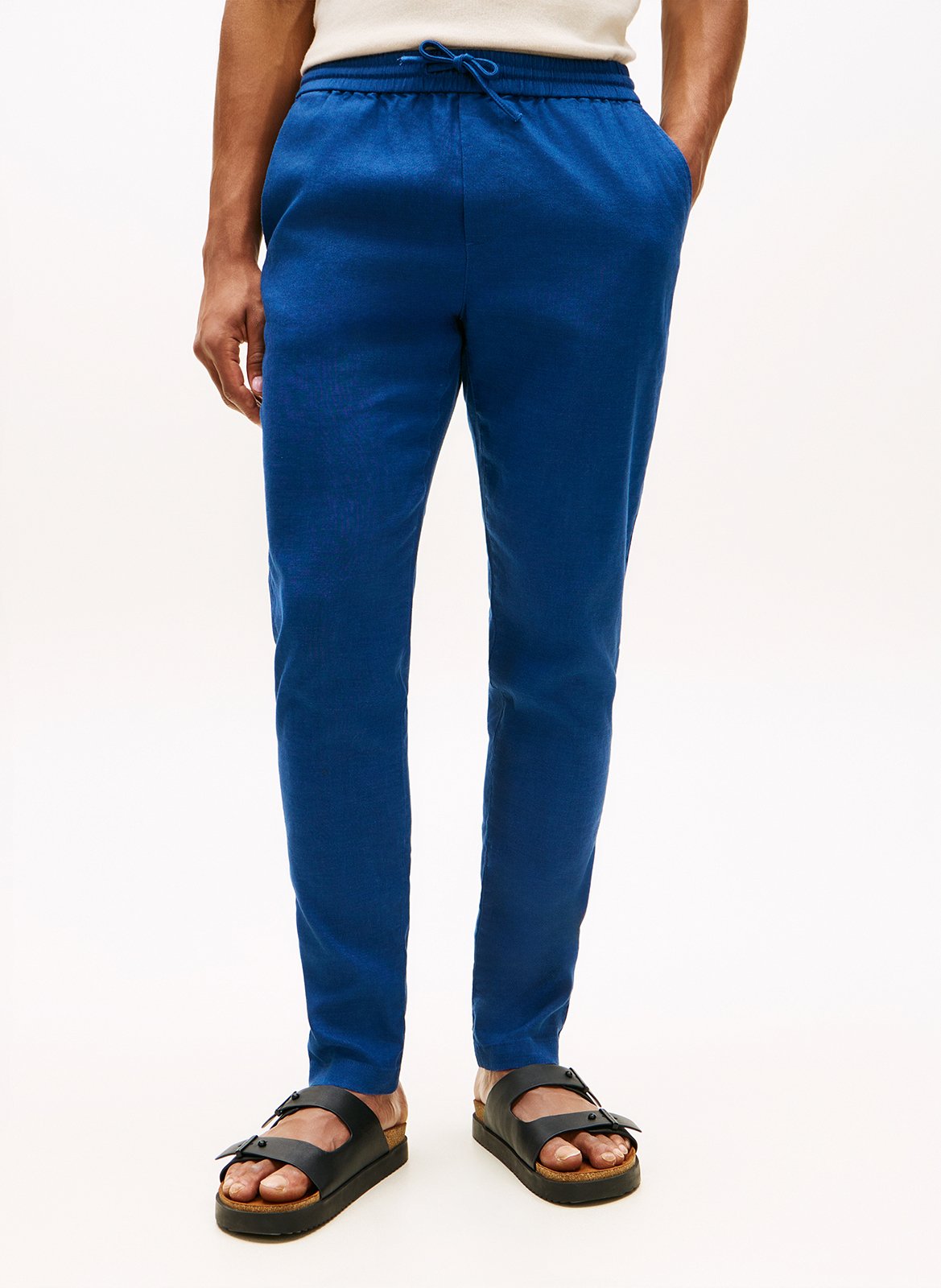 Solid slim linen blend trousers TOMMY HILFIGER