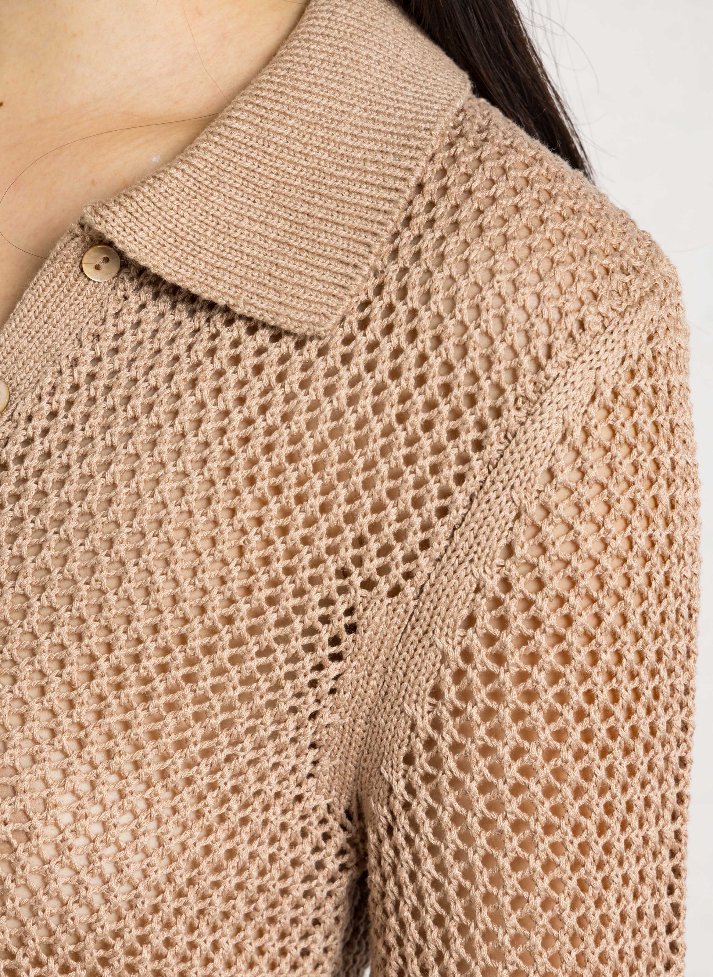 Short-sleeve straight fit polo in mesh fabric HOD PARIS Beige