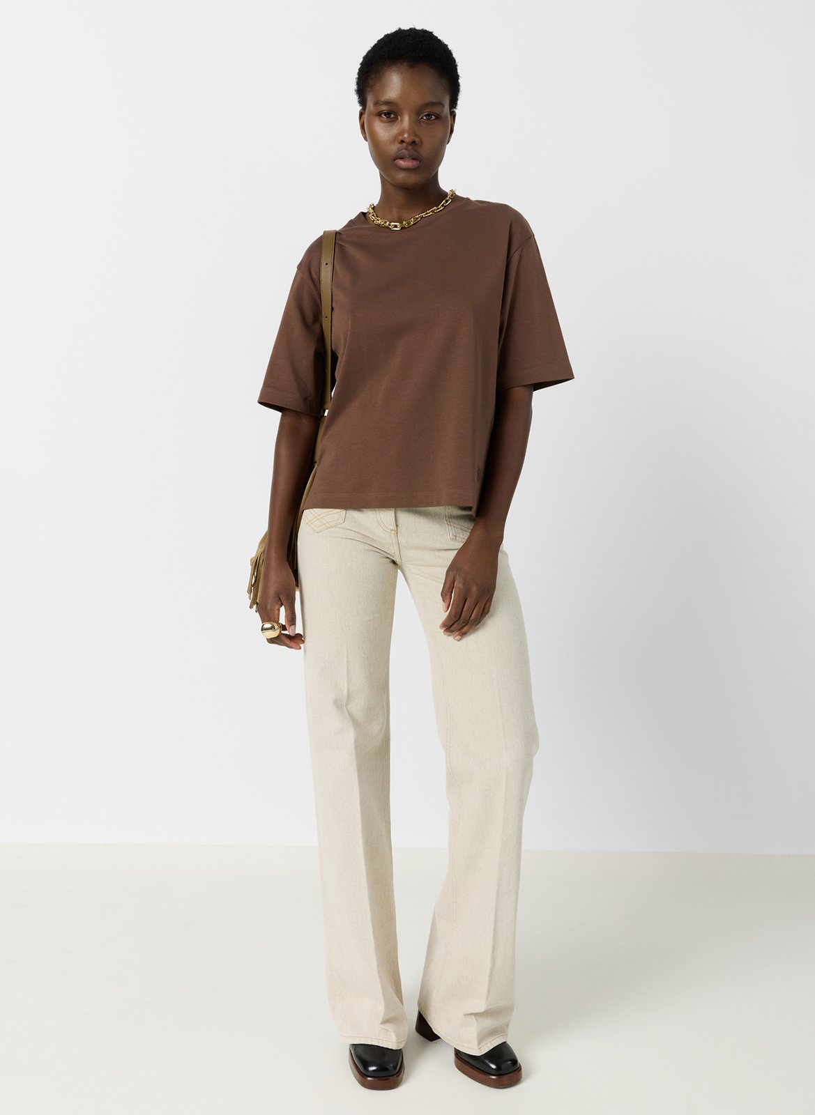 T-shirt droit col rond en coton GERARD DAREL Marron