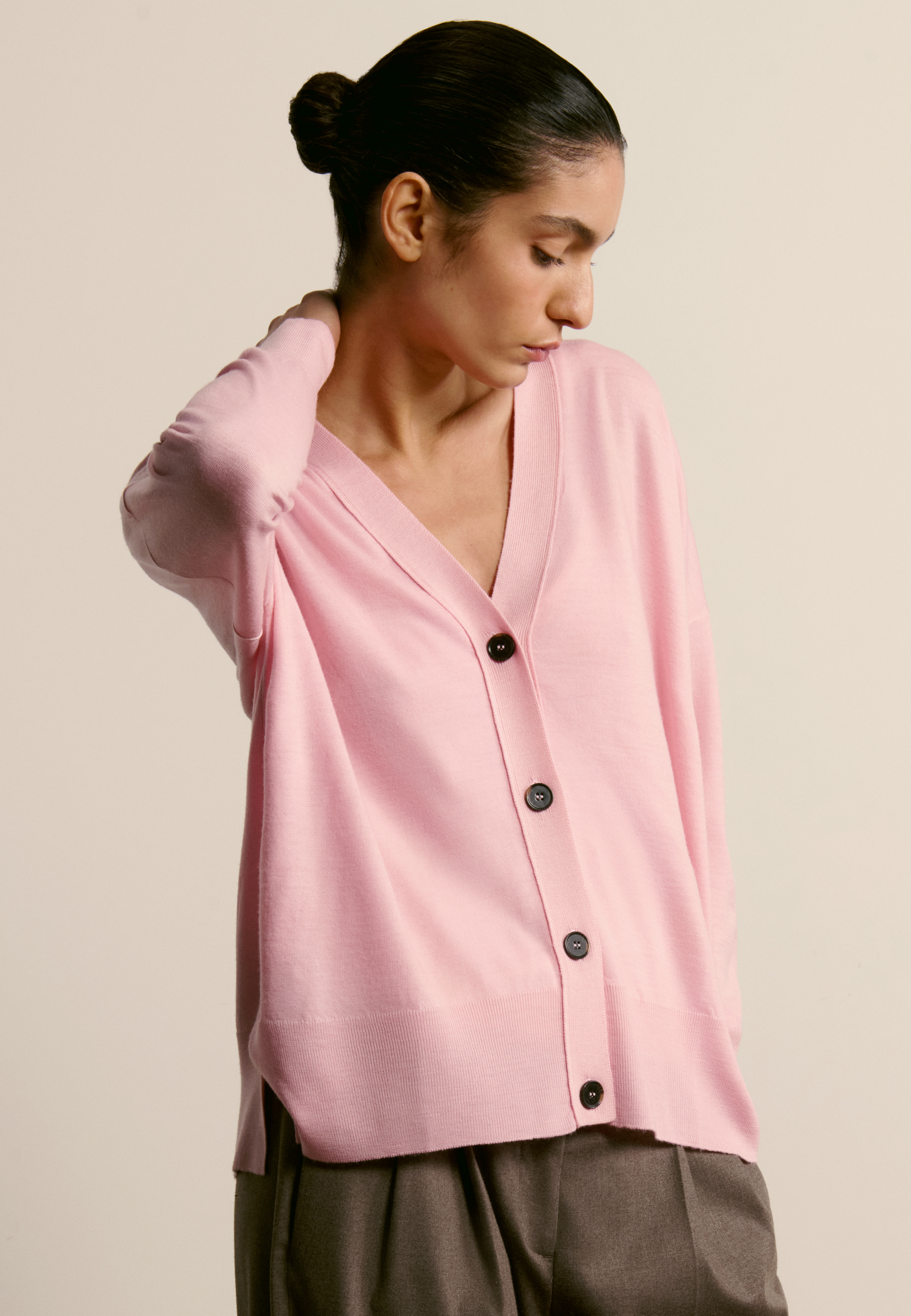 Buttoned Merino Wool Cardigan MAISON MONTAGUT Pink