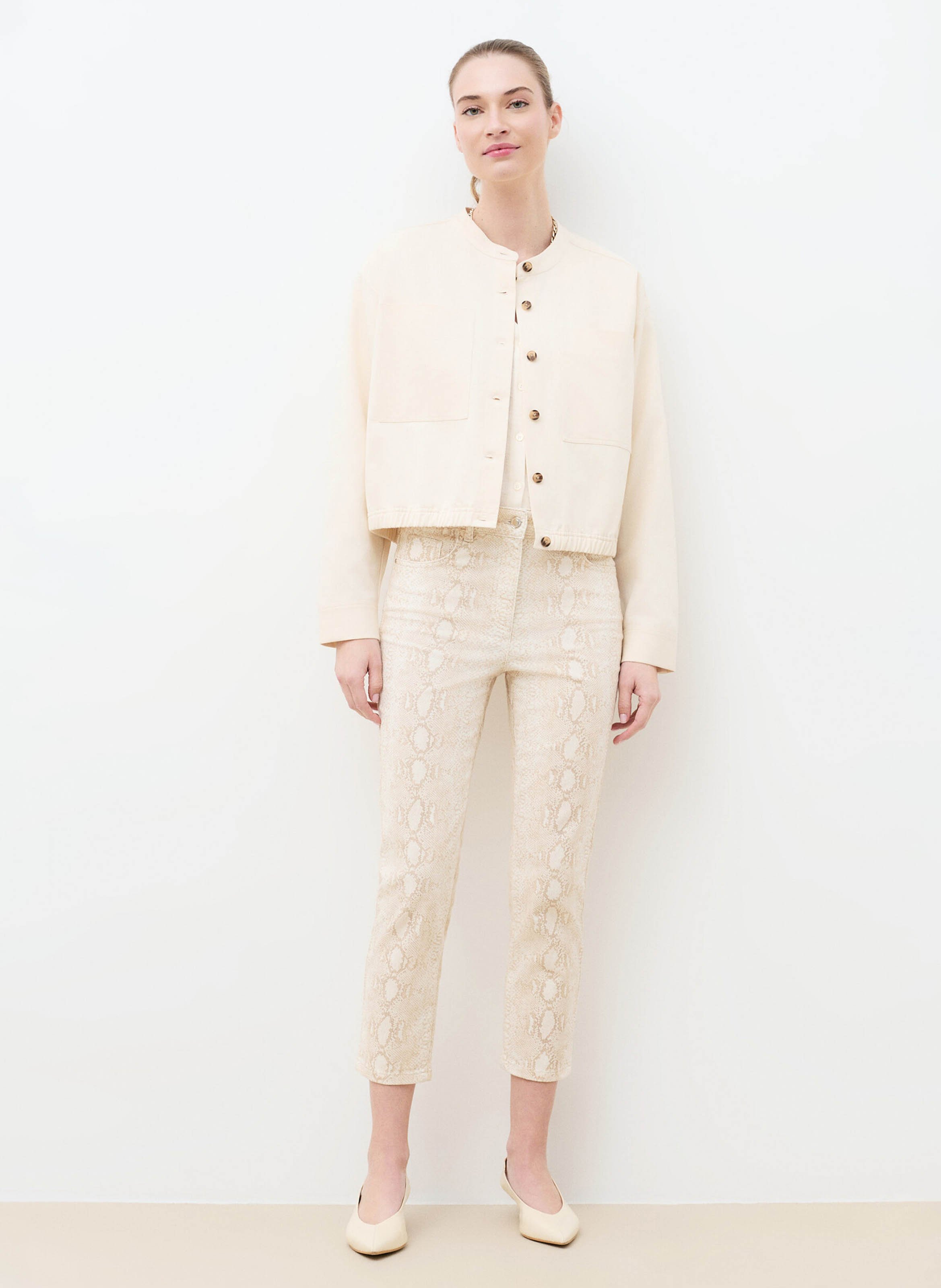 Veste col rond en coton mélangé CAROLL Beige