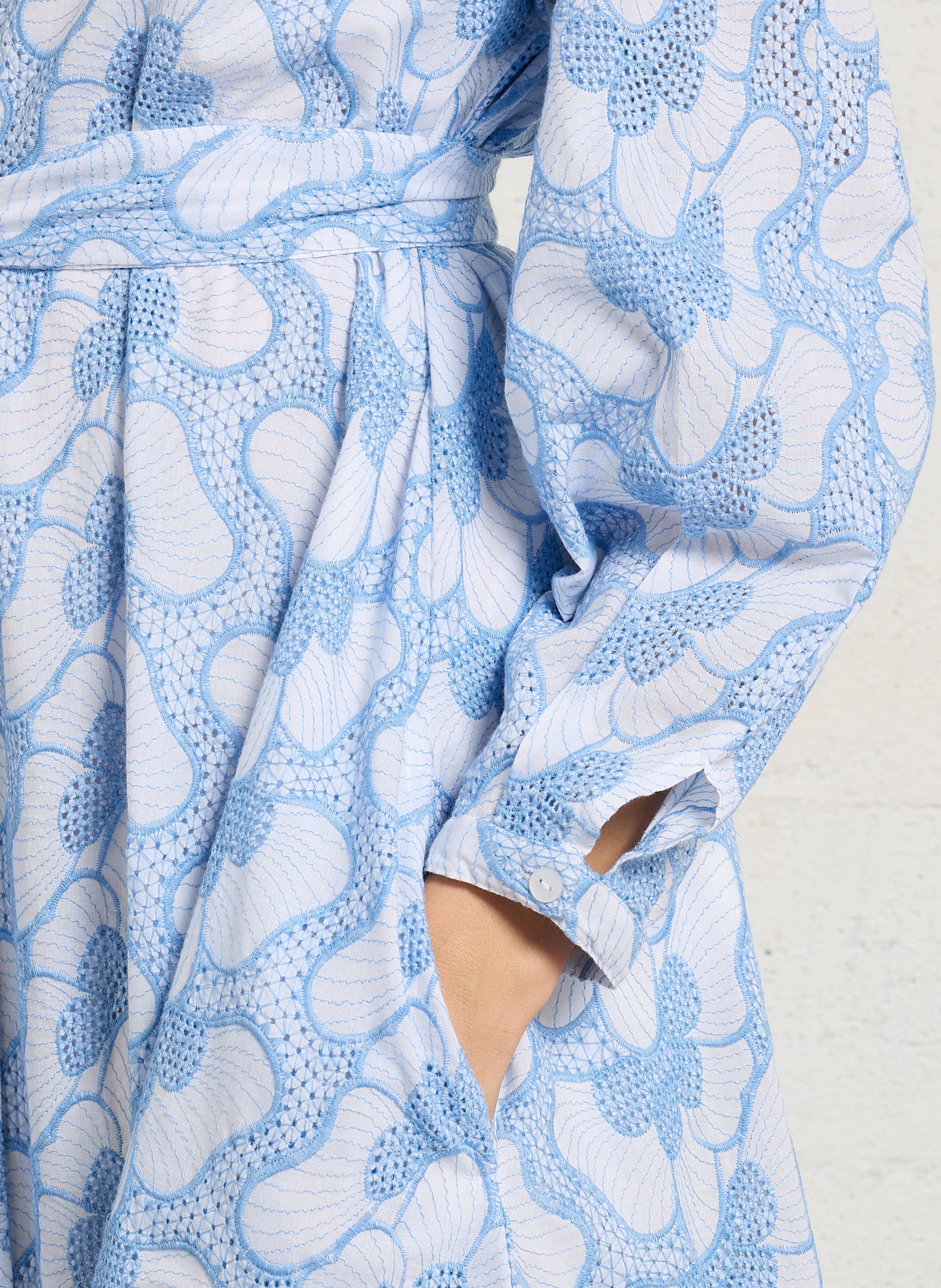 Long cotton dress with round neck SUNDRESS Blue